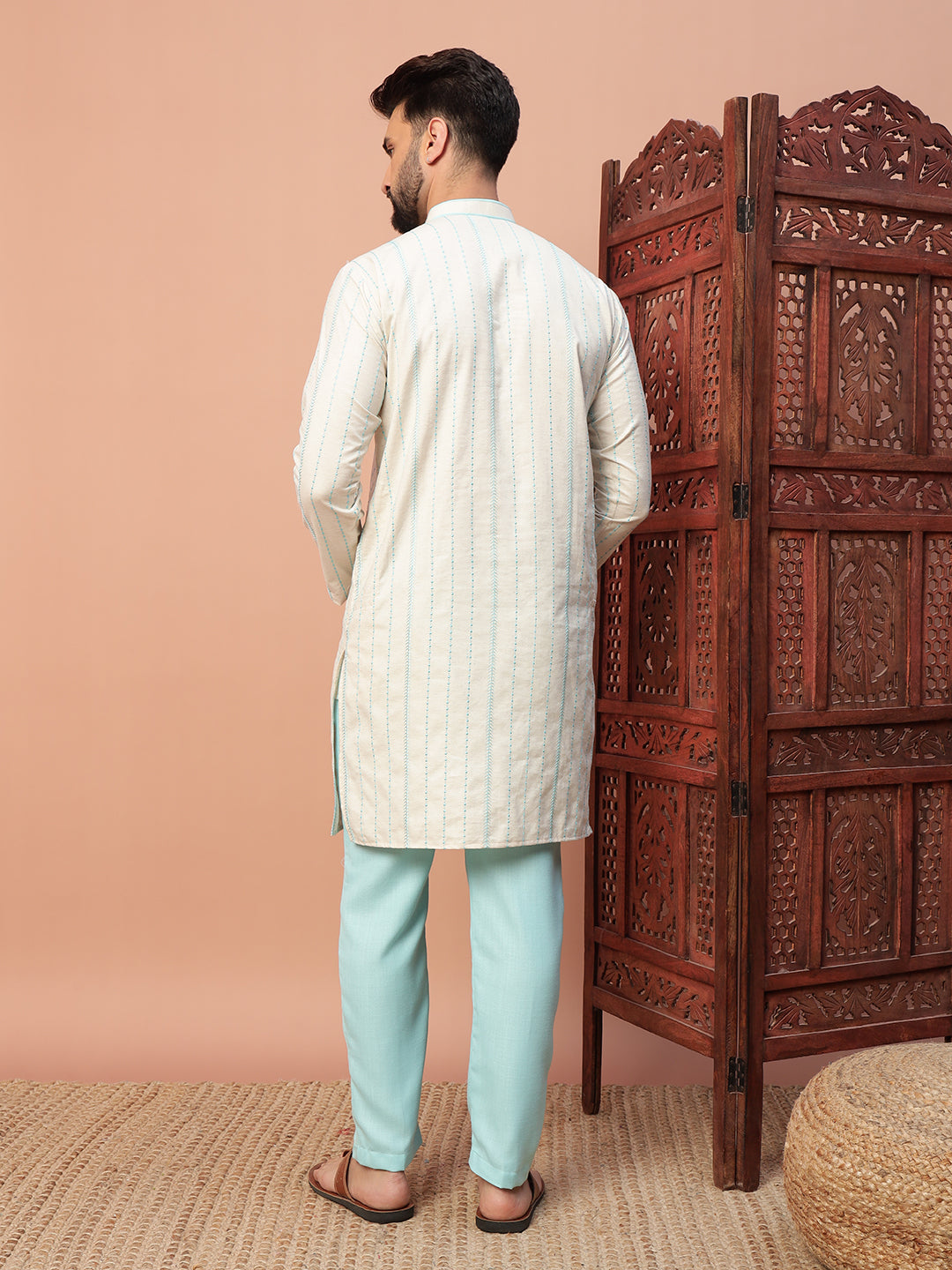 Blue Embroidery on 100% Natural Cotton Fabric kurta set