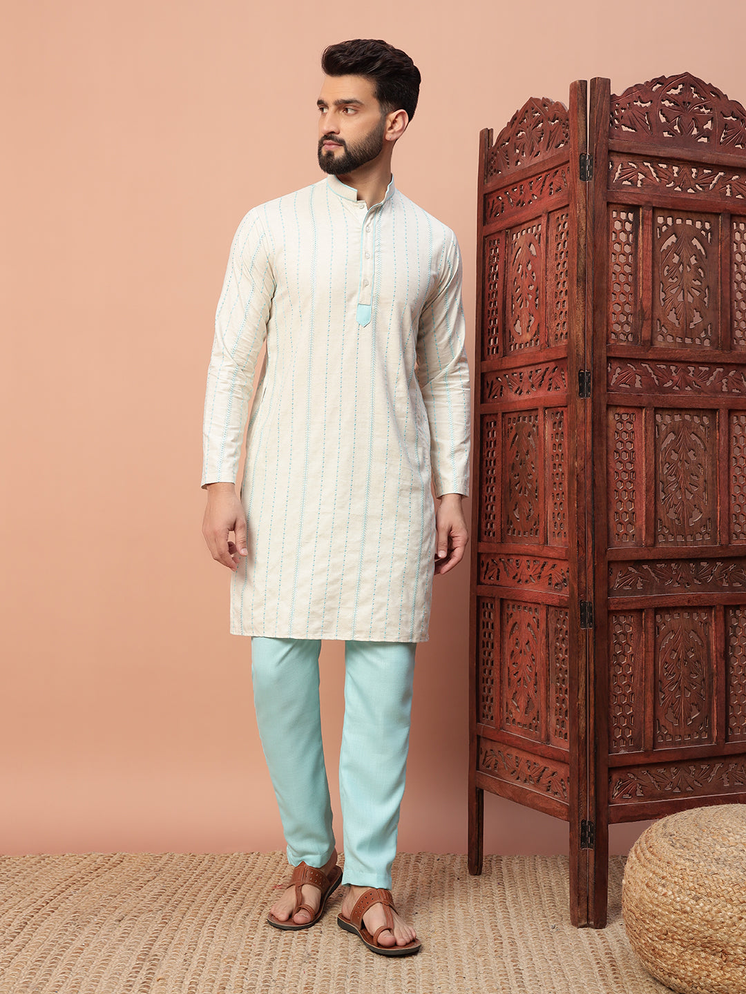 Blue Embroidery on 100% Natural Cotton Fabric kurta set