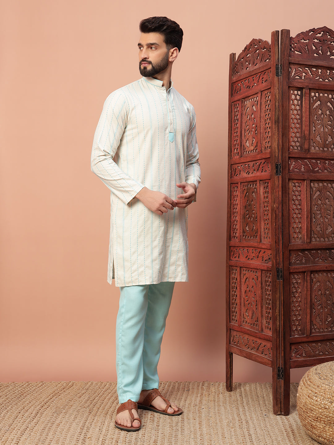 Blue Embroidery on 100% Natural Cotton Fabric kurta set