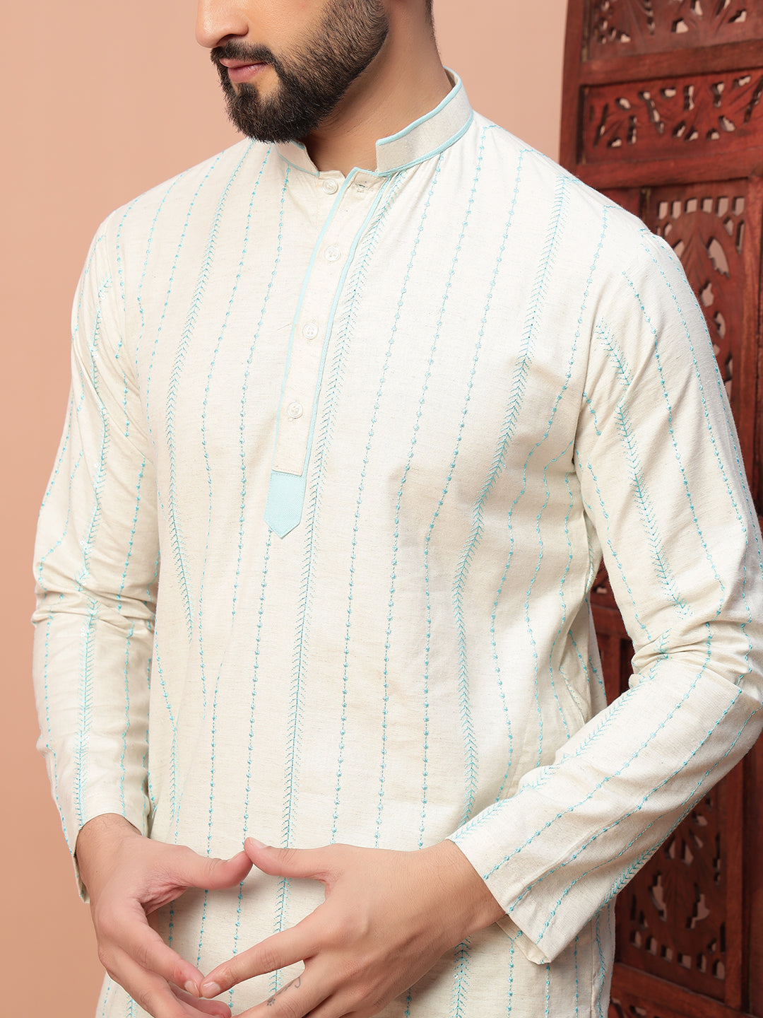 Blue Embroidery on 100% Natural Cotton Fabric kurta set