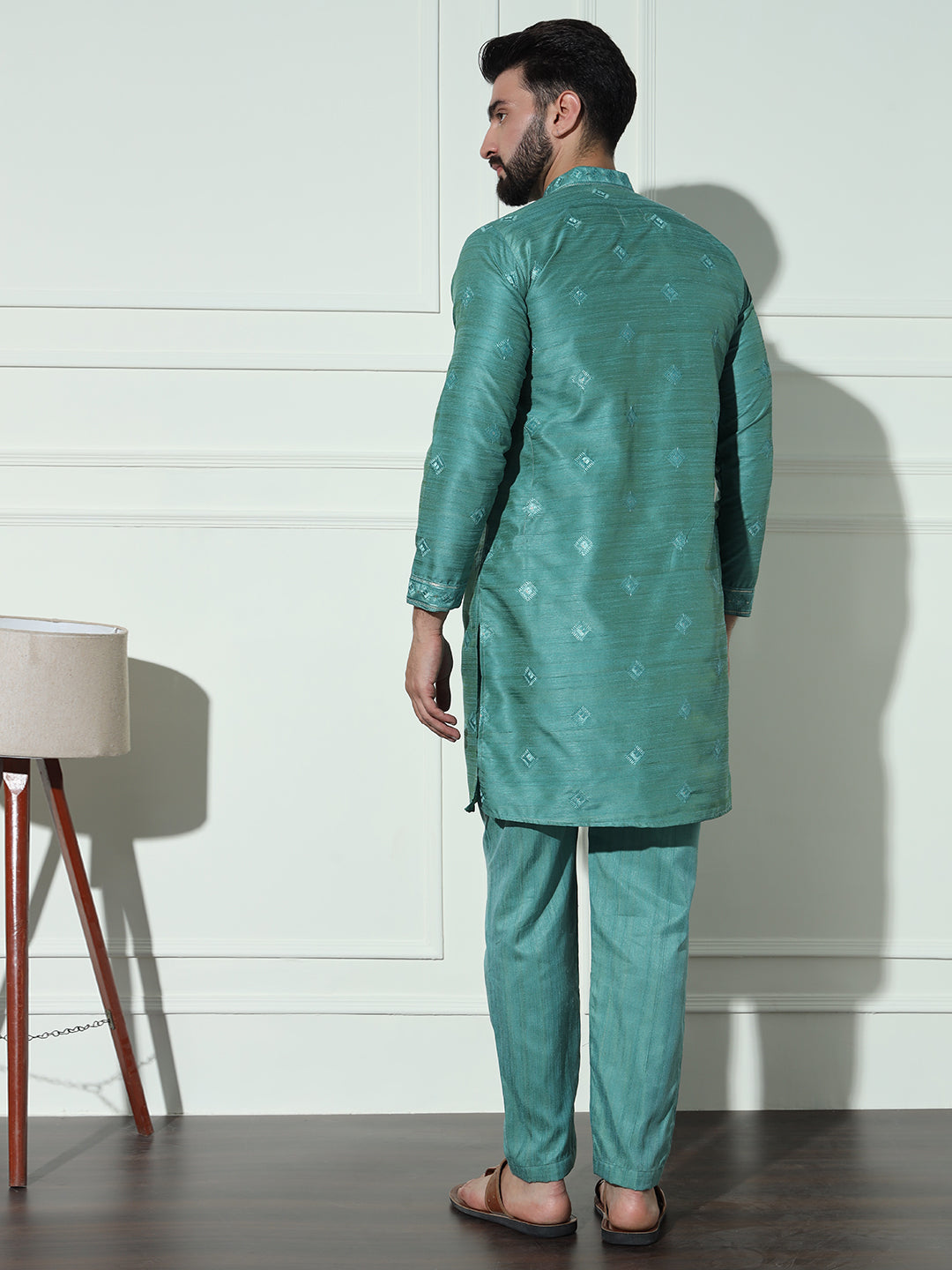 Turquoise Green Butta Embroidered Pure Cotton Kurta Set