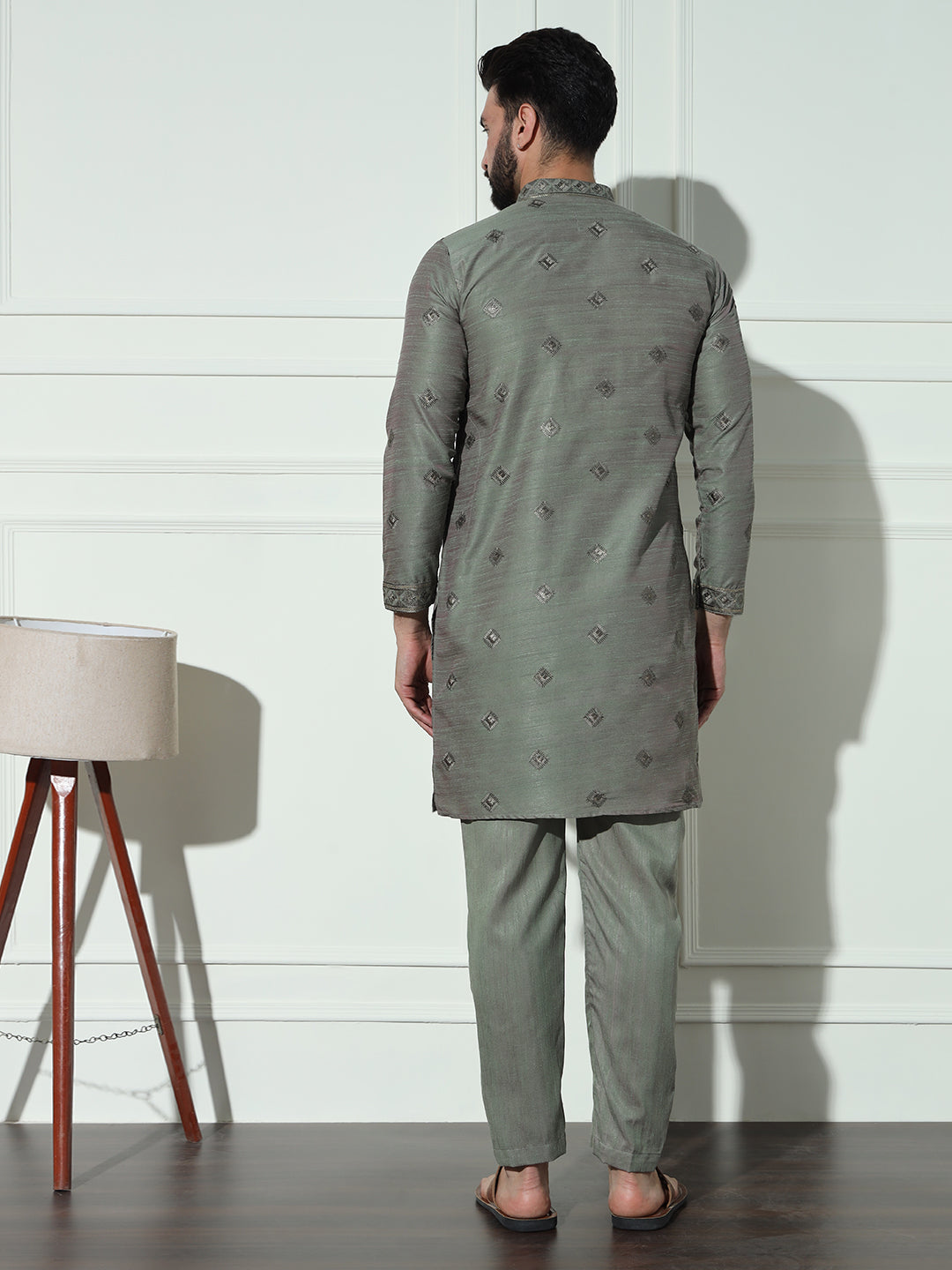 Dusty Green Butta Embroidered Pure Cotton Kurta Set