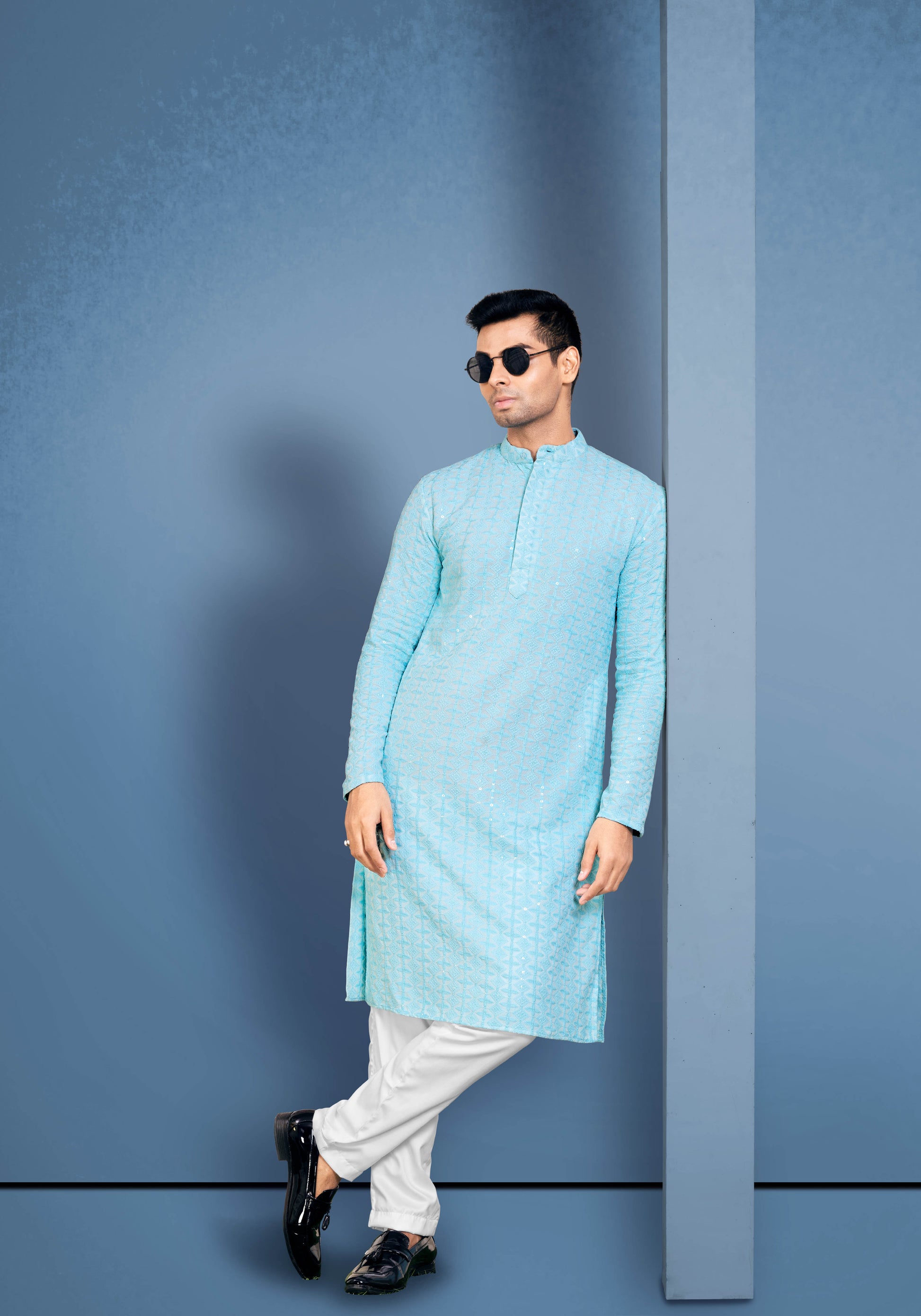 Pastel Sky Blue Chikankari Kurta