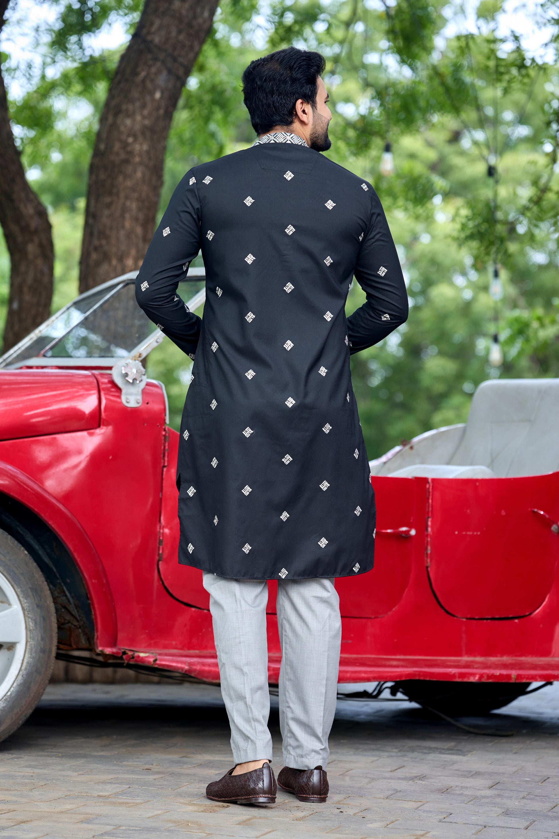 Black Embroidered Kurta with Dupatta and Pant Set