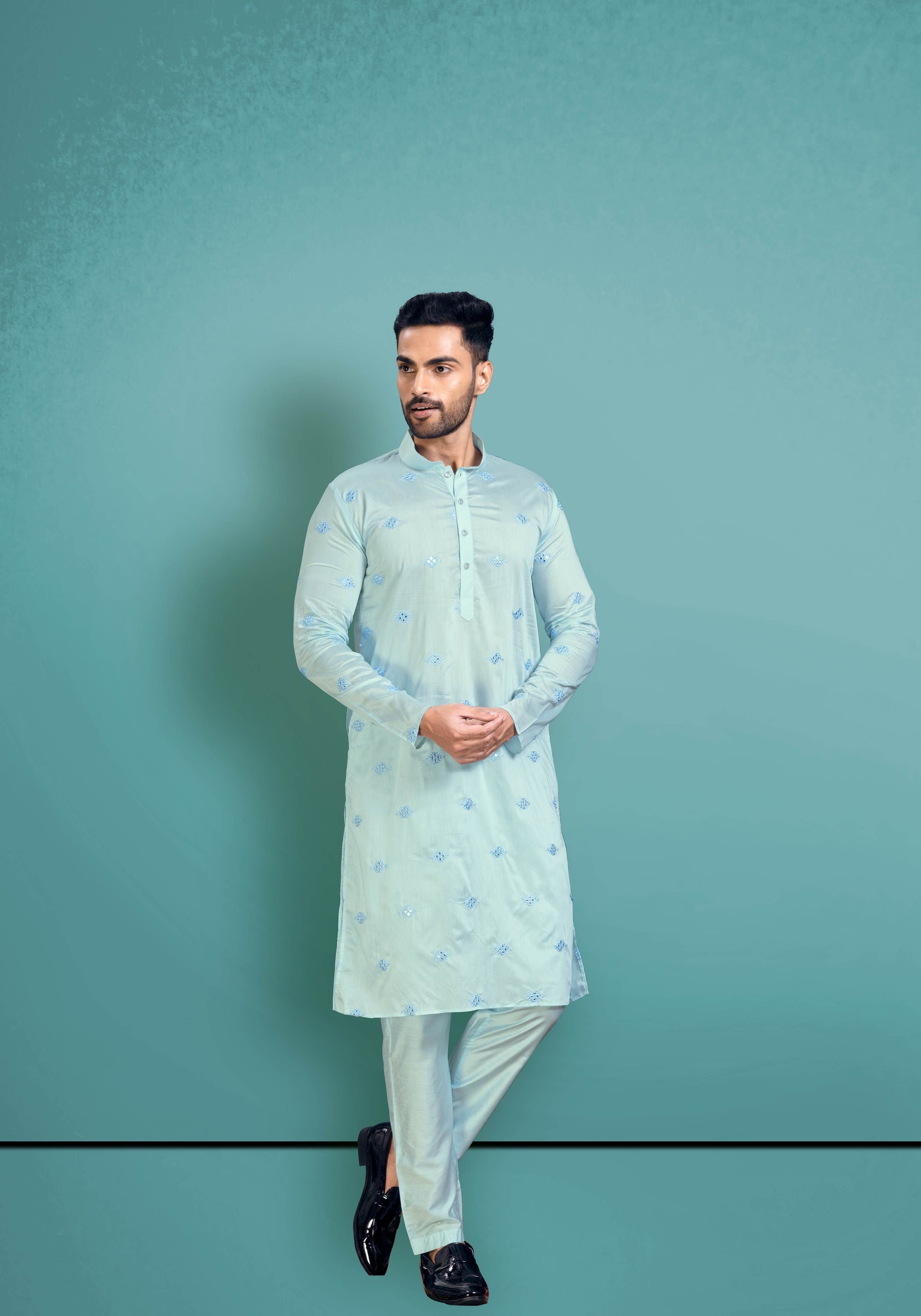 Blue Mirror Butta Kurta