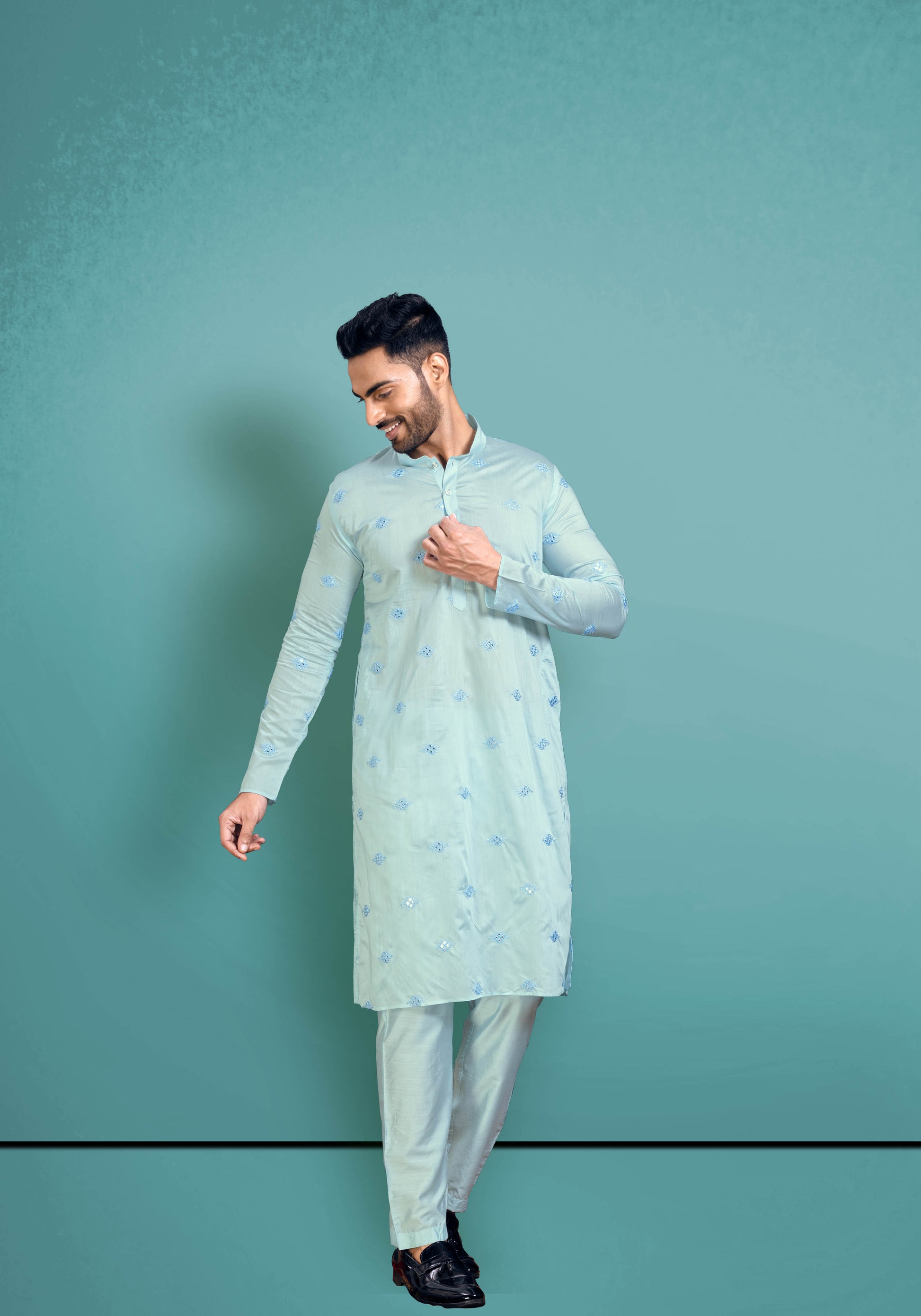 Blue Mirror Butta Kurta