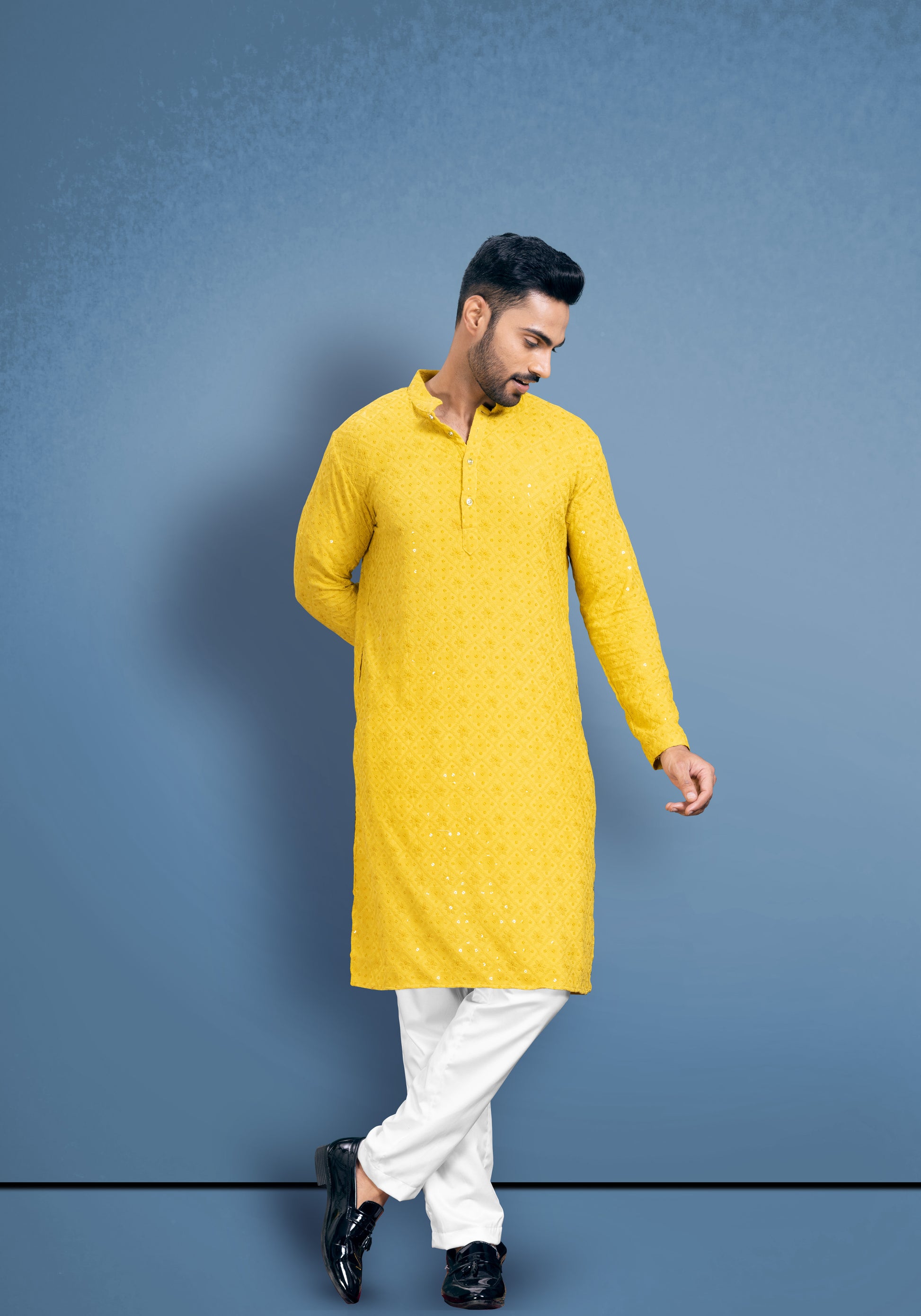 Yellow Chikankari Cotton Kurta