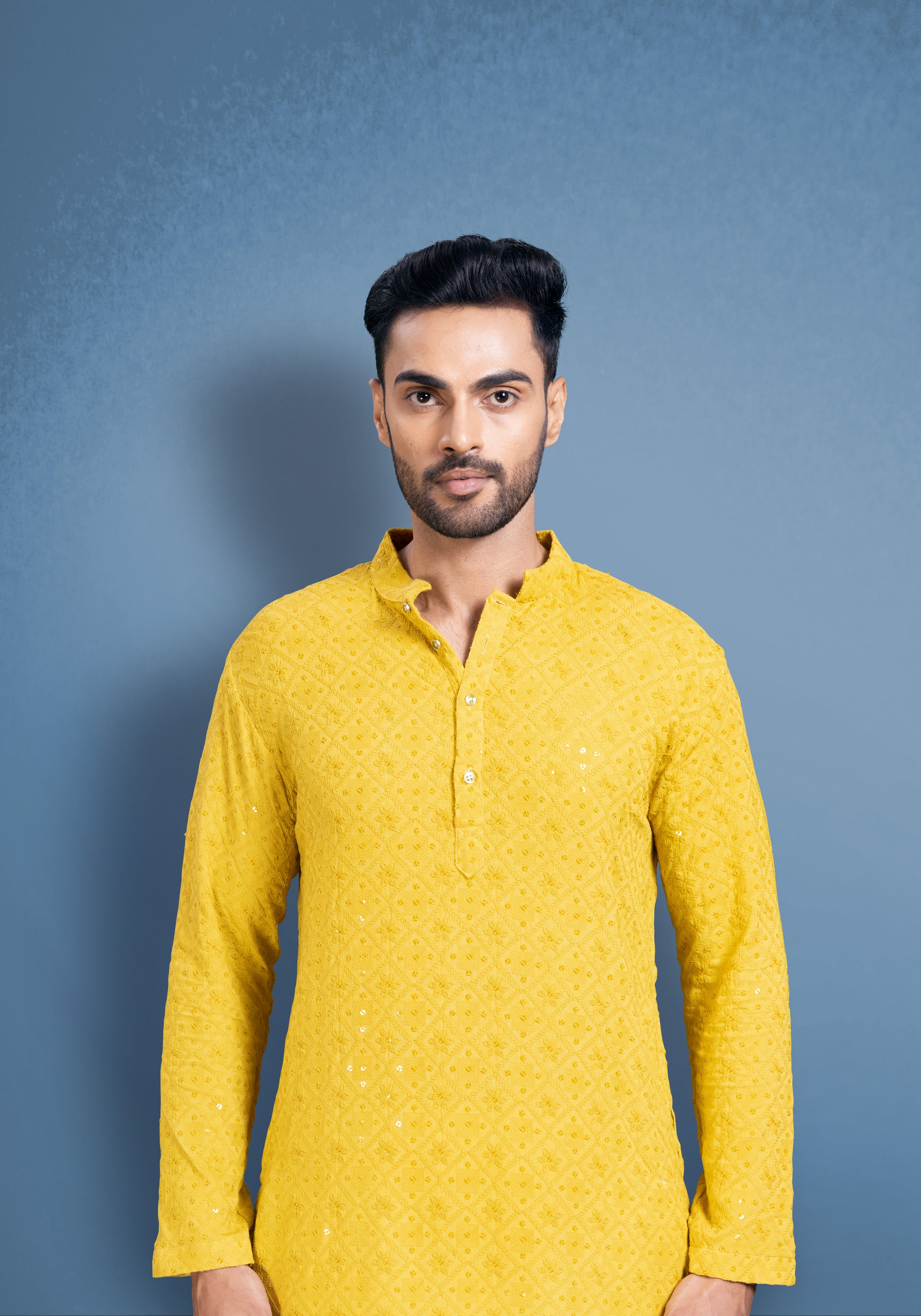 Yellow Chikankari Cotton Kurta