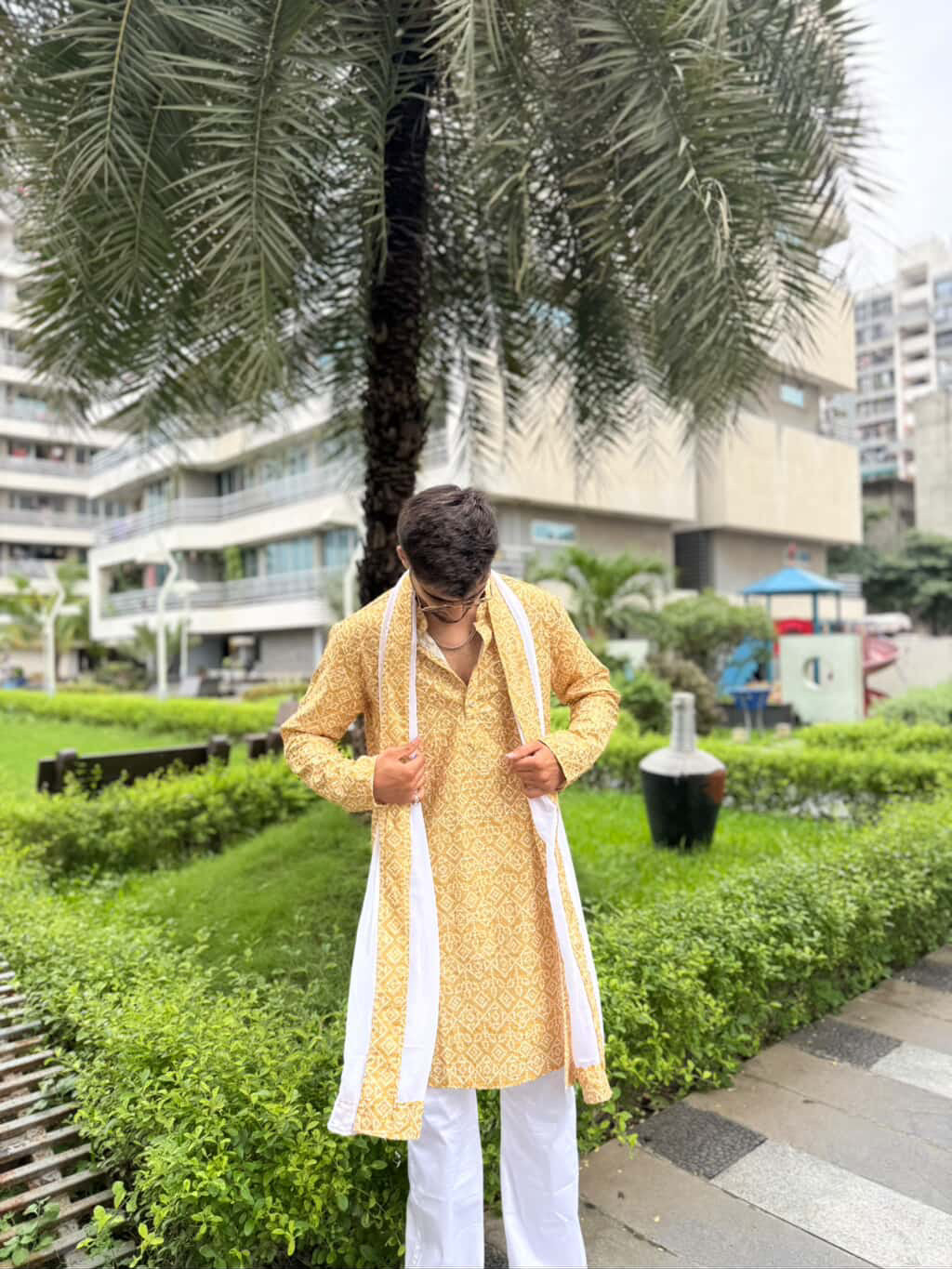 Yellow Bandhani Printed Kurta Plus Dupatta Set