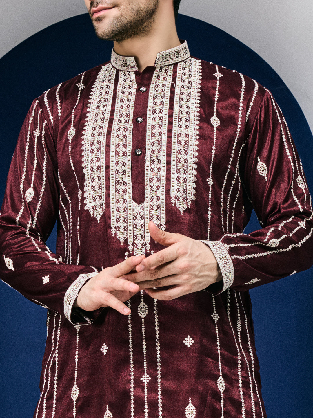 Maroon Twilight with Cut-Dana Embroidery Kurta-pant Set