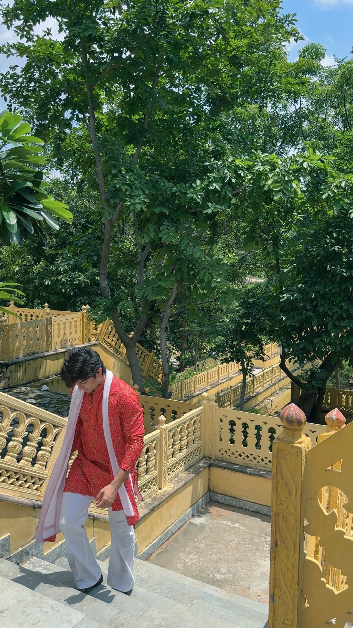 Bright Orange Bandhani Printed SHORT Kurta+Dupatta+pant set