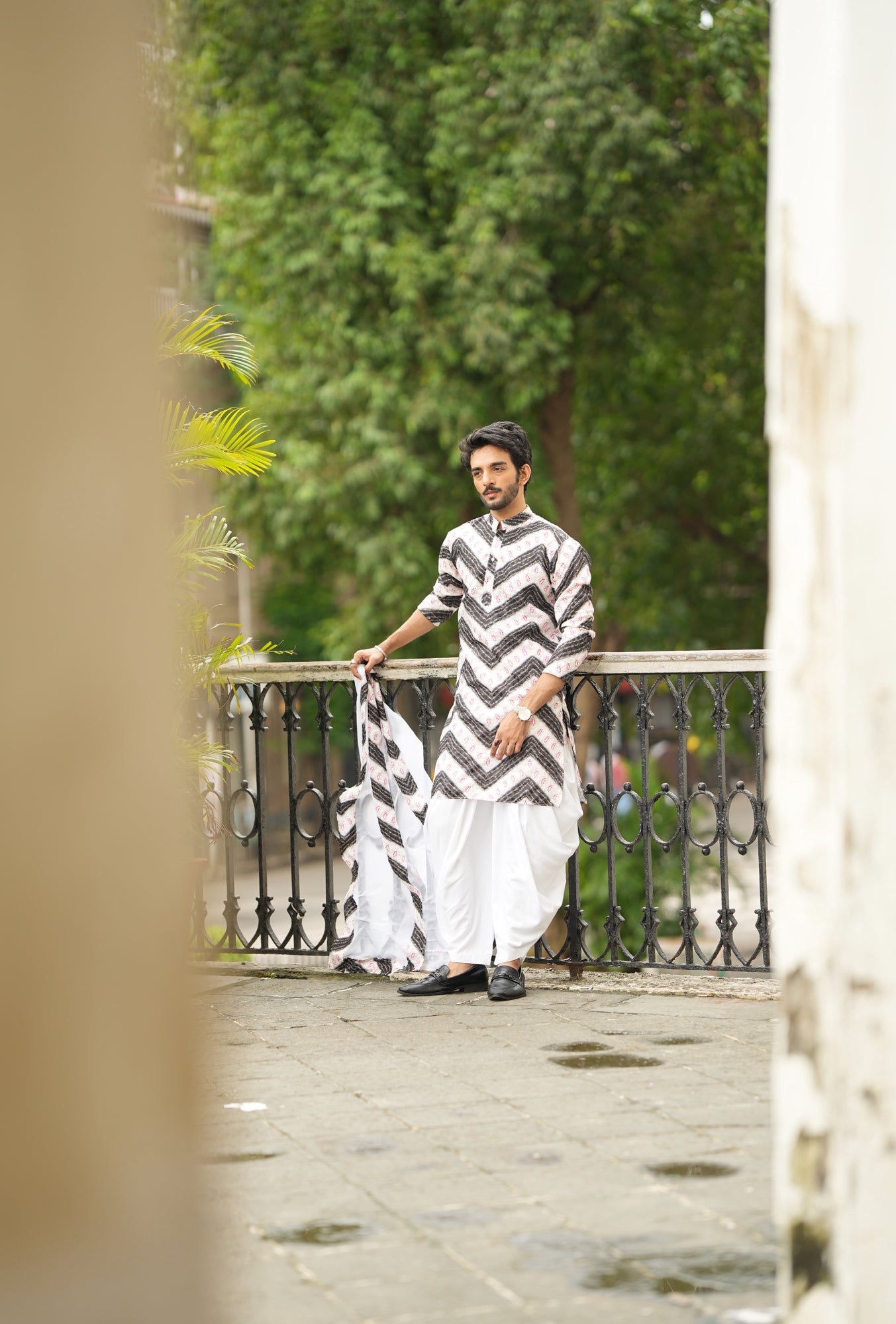 White/Black Bandhani Printed Kurta Plus Dupatta Set