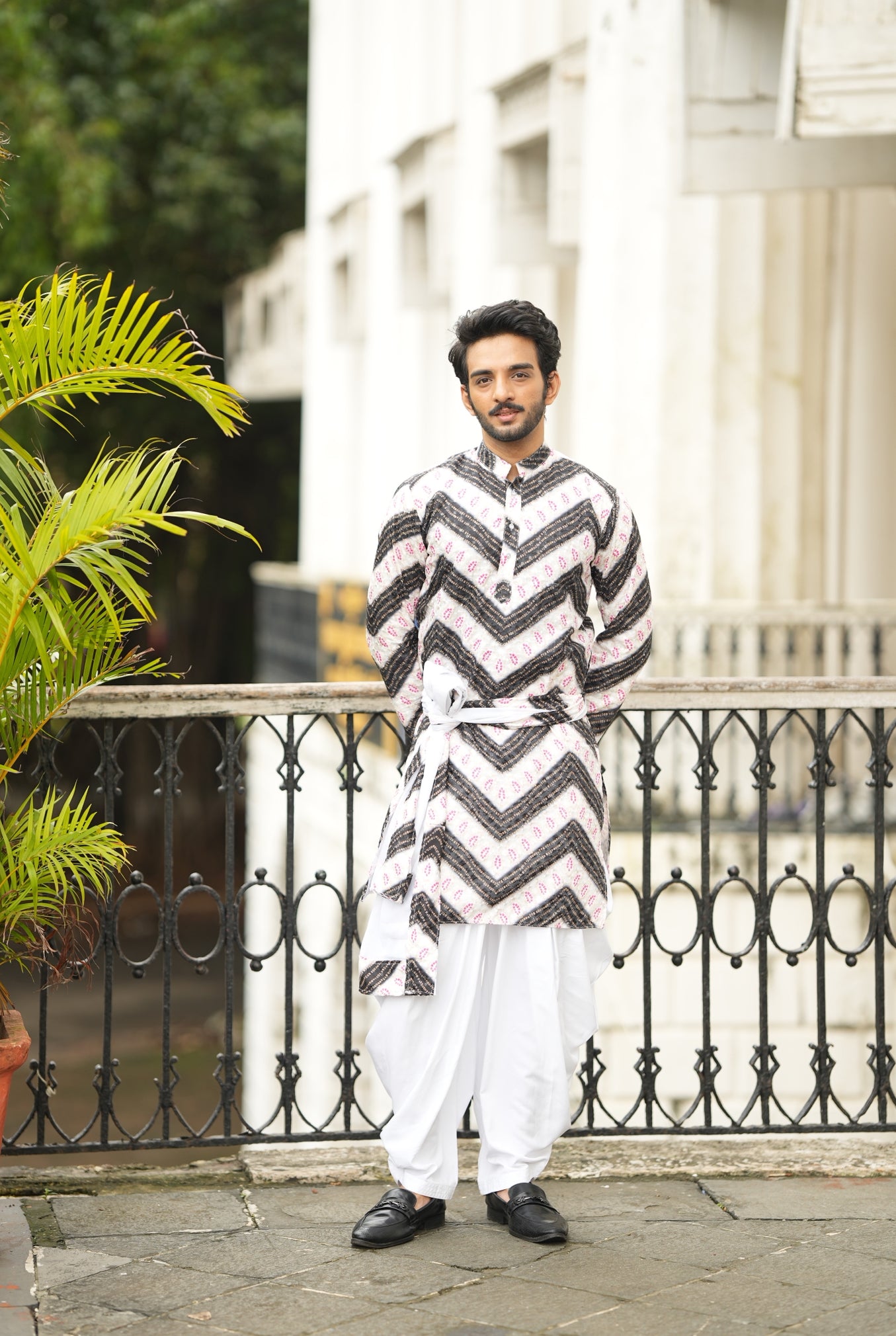 White/Black Bandhani Printed Kurta Plus Dupatta Set