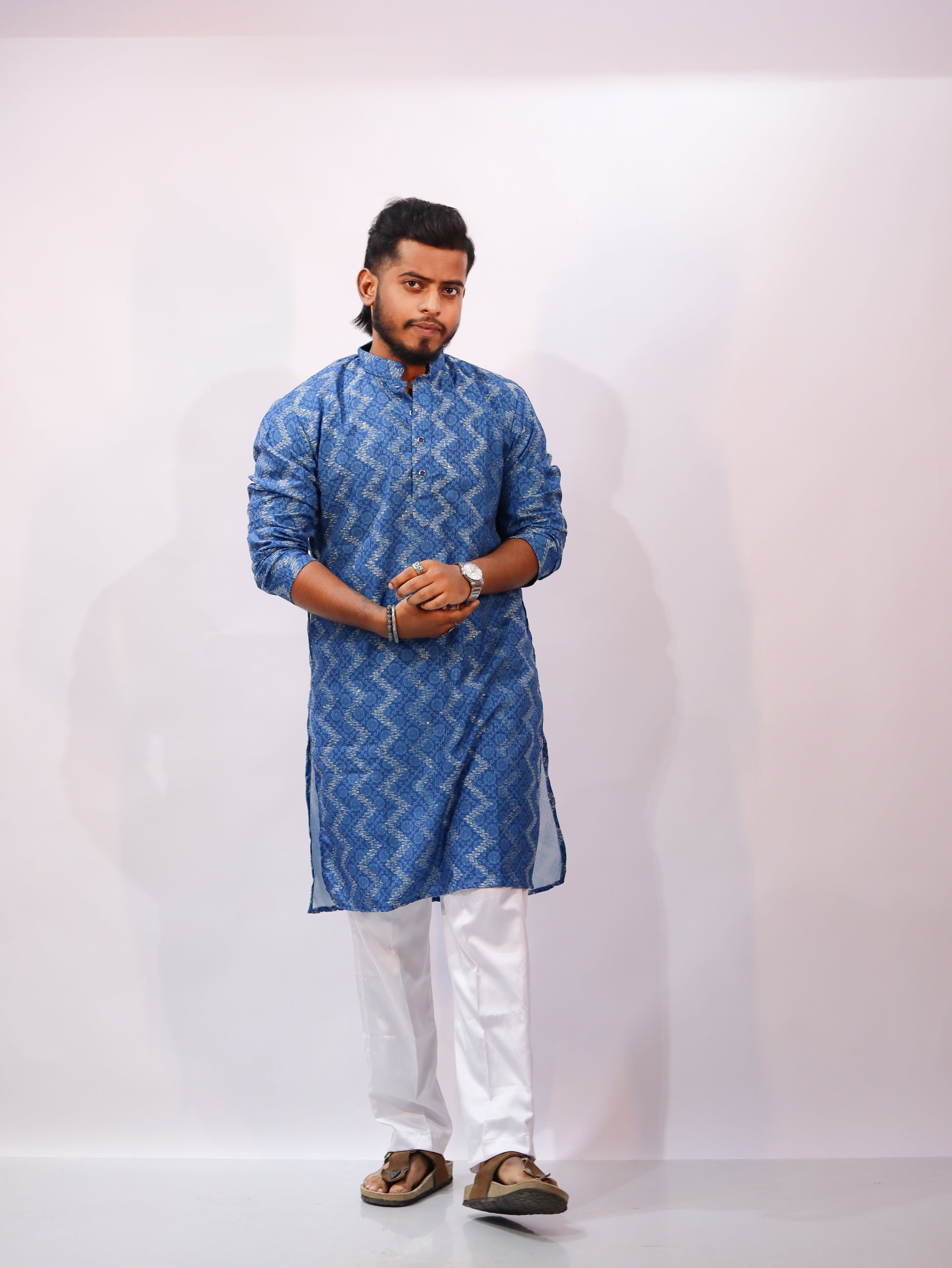Deep Blue Bandhani Embroided Print Kurta