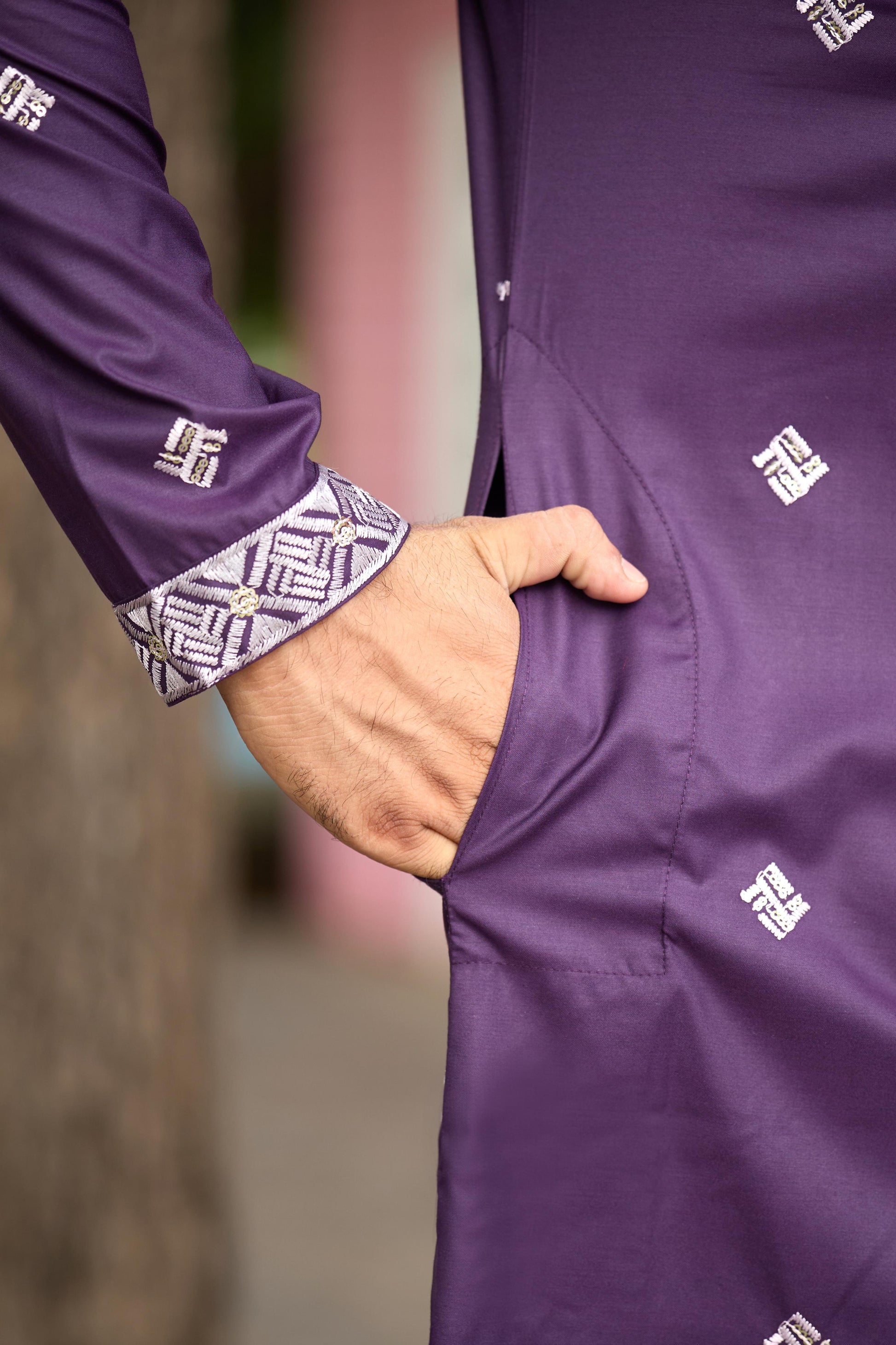 Plum Purple Embroidered Kurta with Dupatta and Pant Set