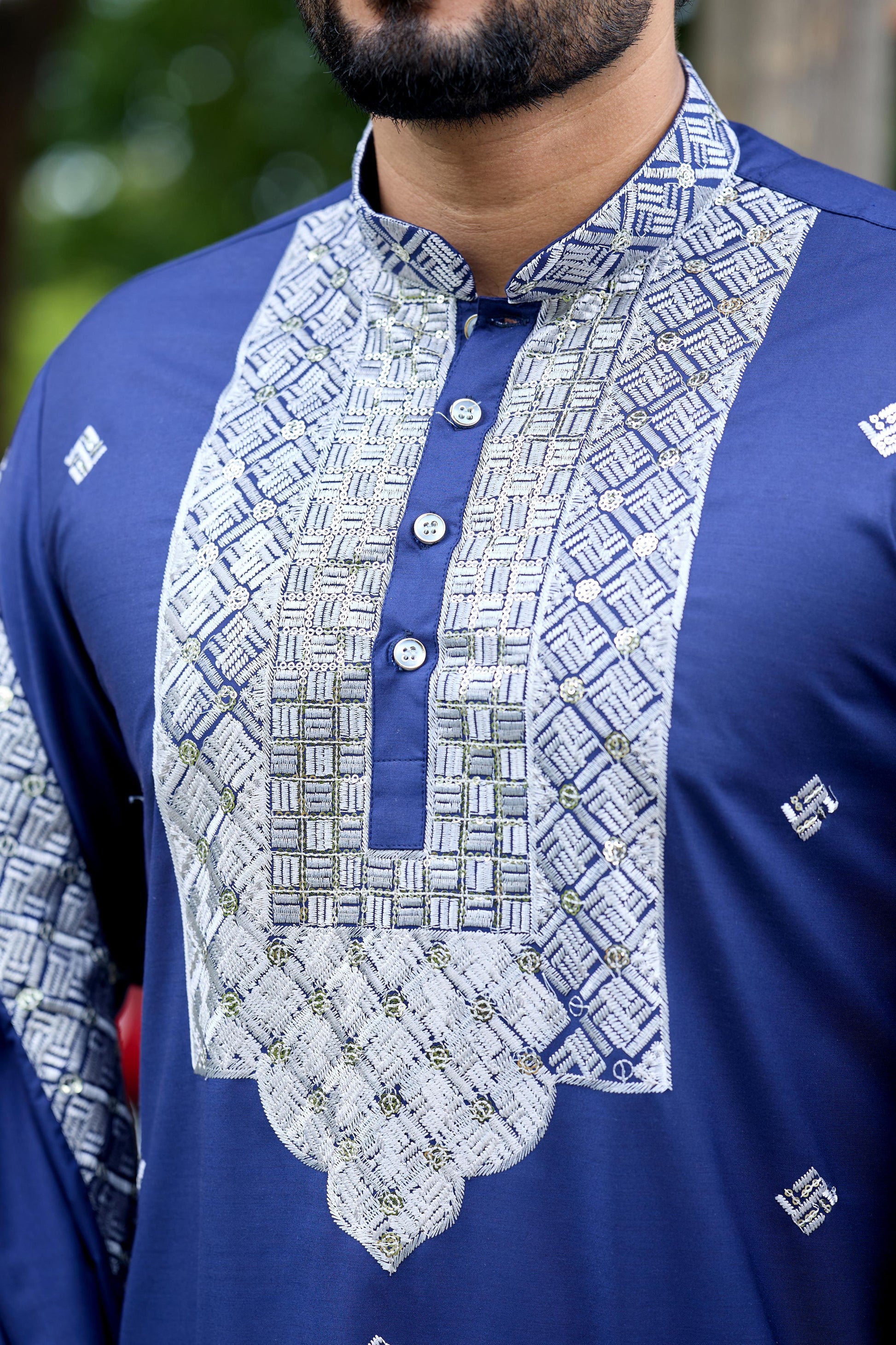 Navy Blue Embroidered Kurta with Dupatta and Pant Set