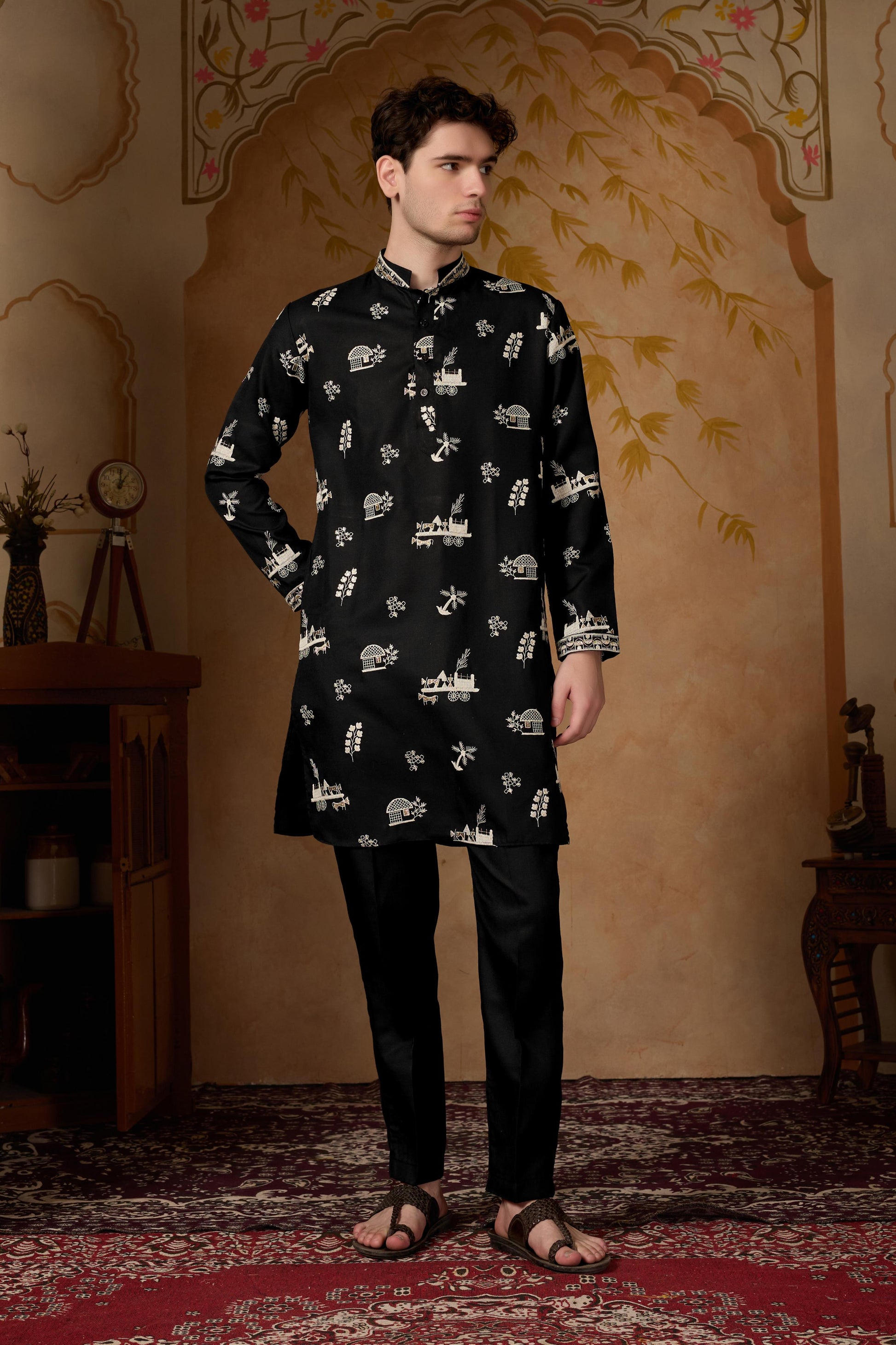 Classic Black Embroidered Kurta with Pant Set
