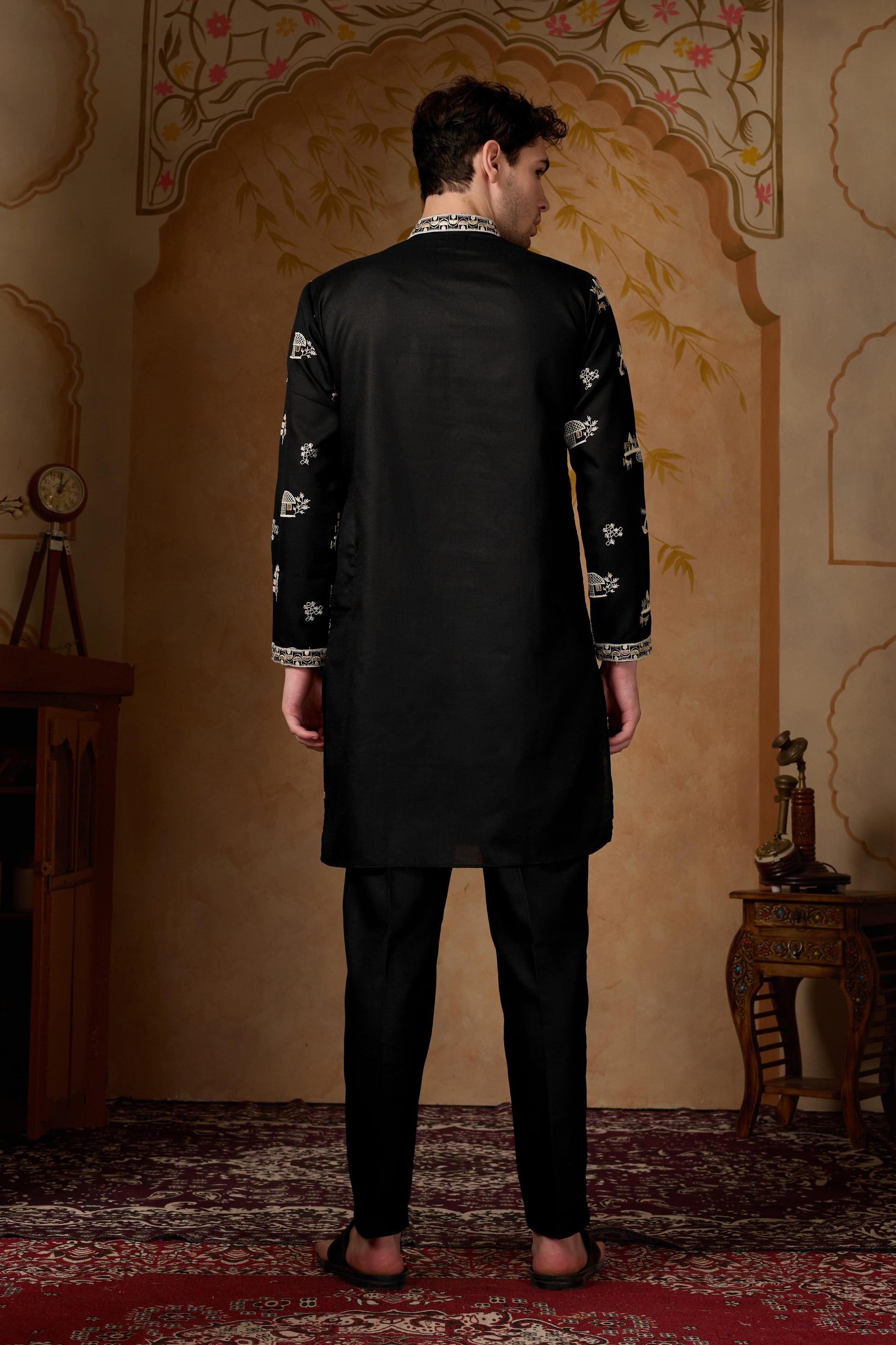 Classic Black Embroidered Kurta with Pant Set