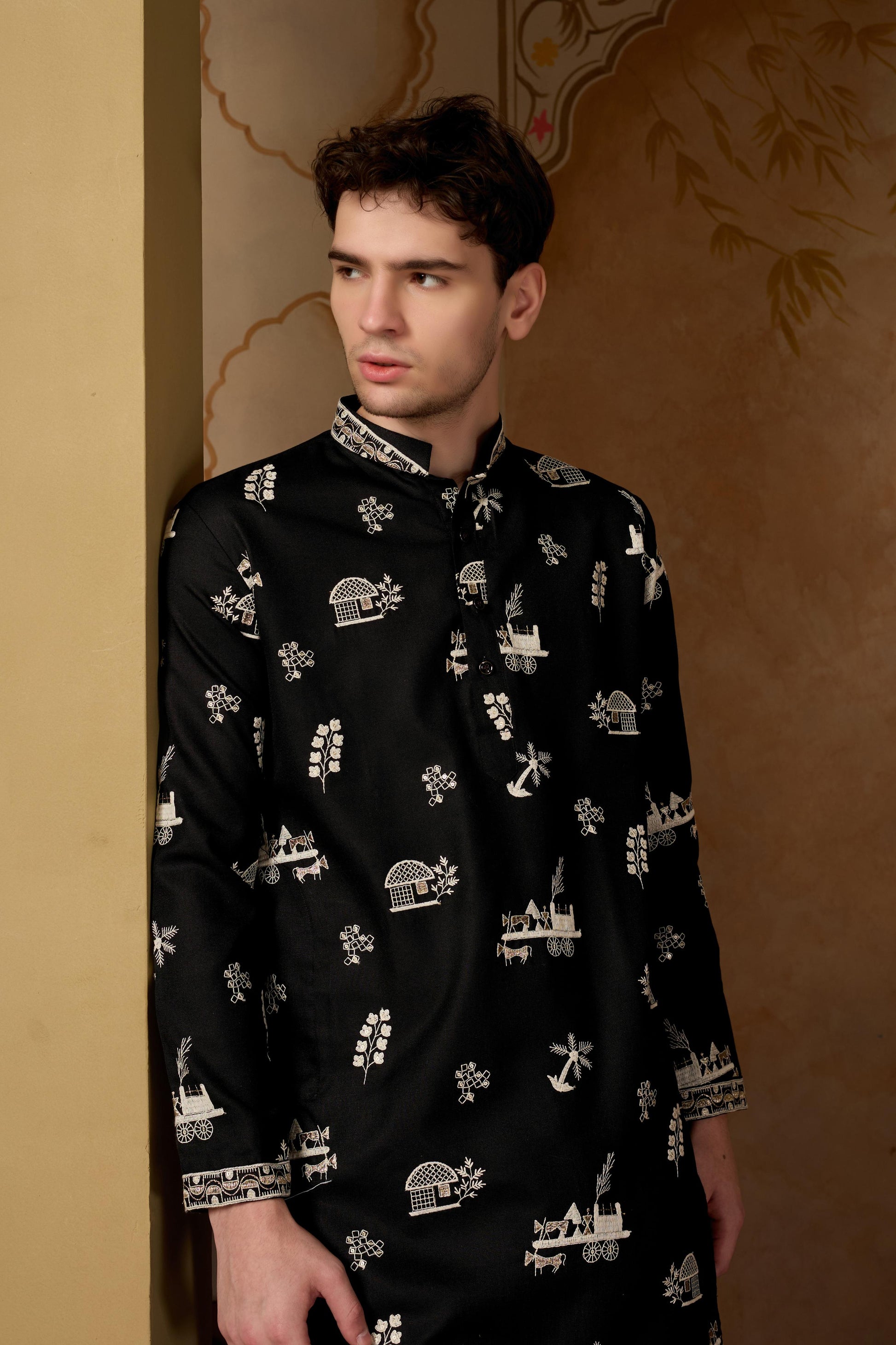 Classic Black Embroidered Kurta with Pant Set