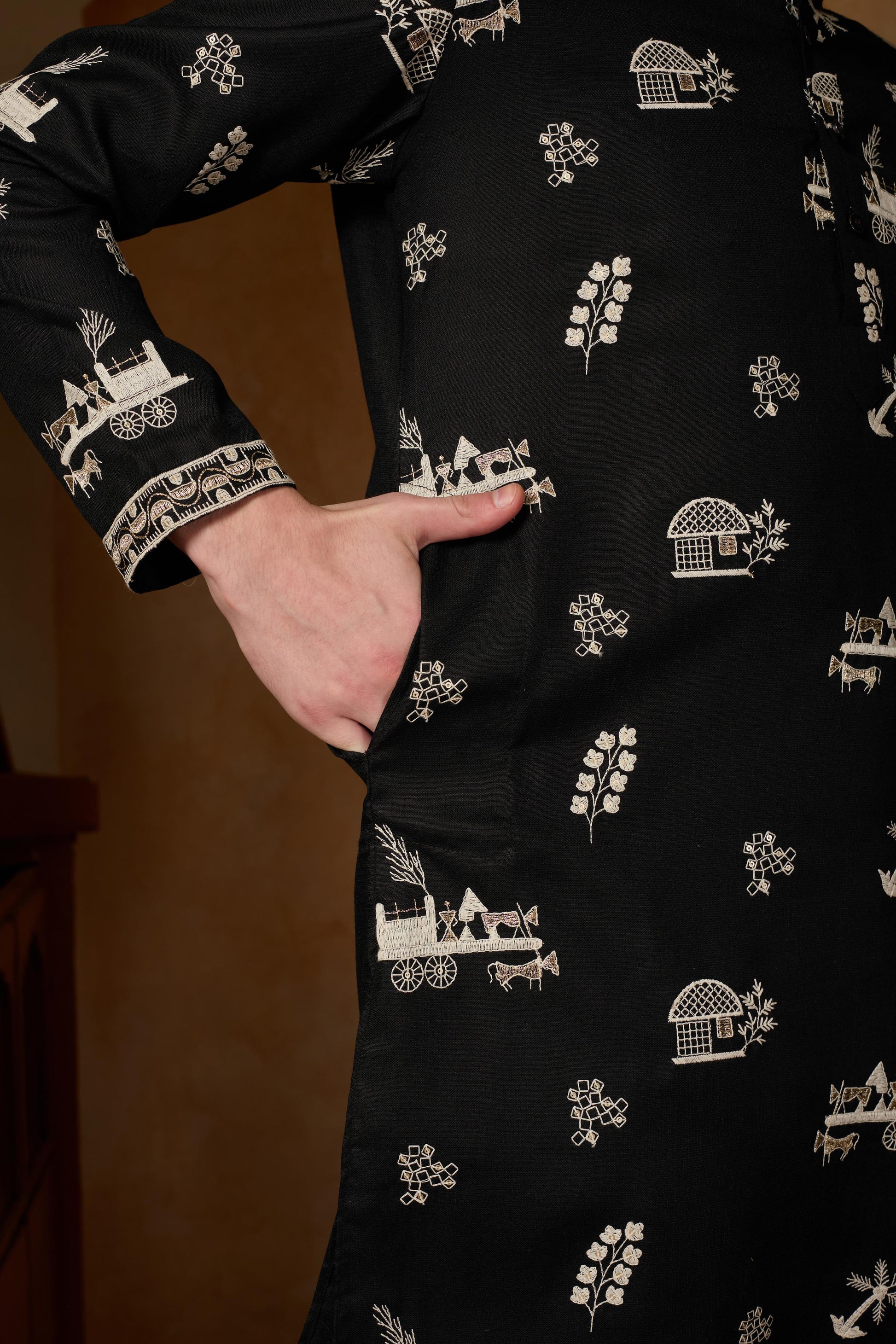 Classic Black Embroidered Kurta with Pant Set