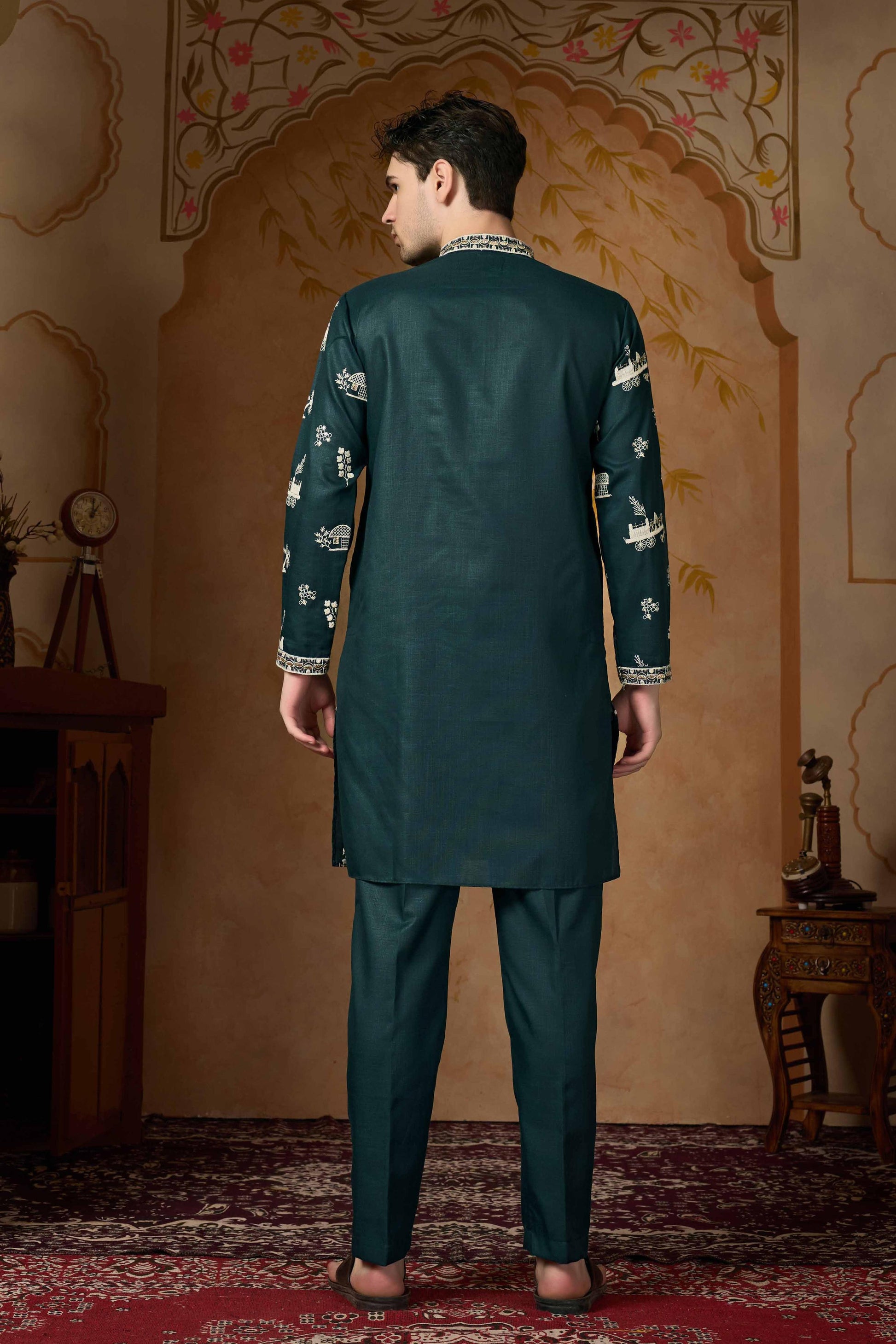 Emerald Green Embroidered Kurta with Pant Set