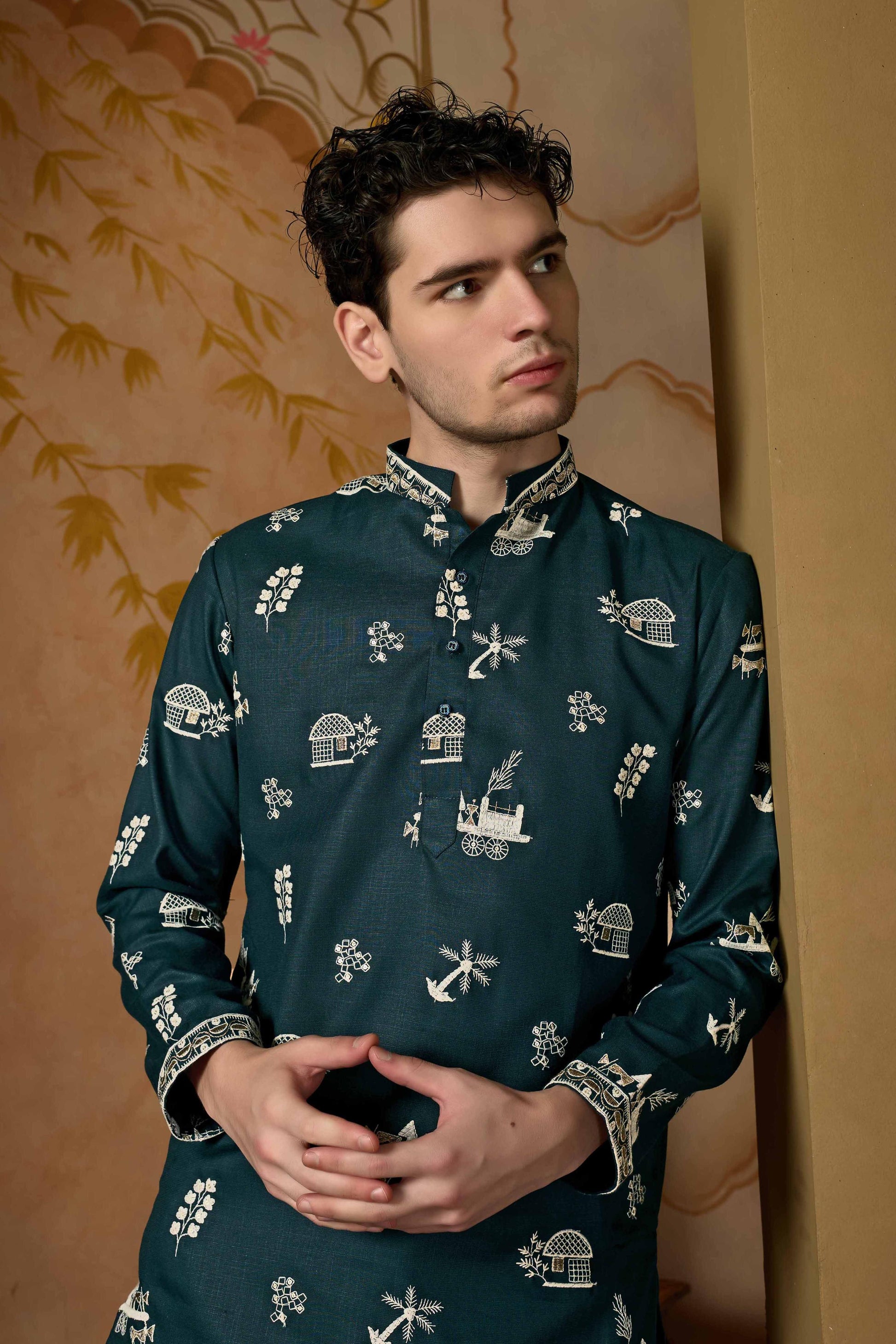 Emerald Green Embroidered Kurta with Pant Set