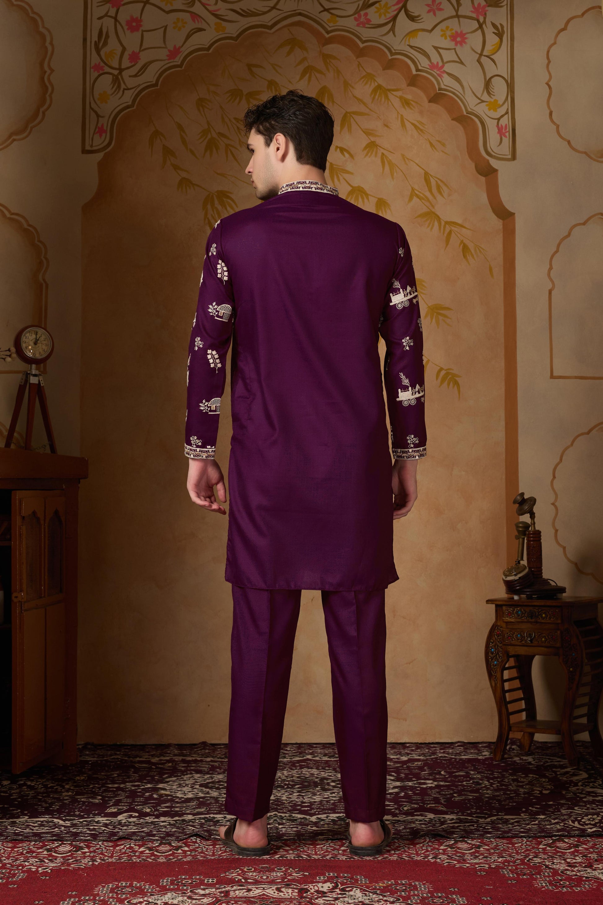 Plum Purple Embroidered Kurta with Pant Set