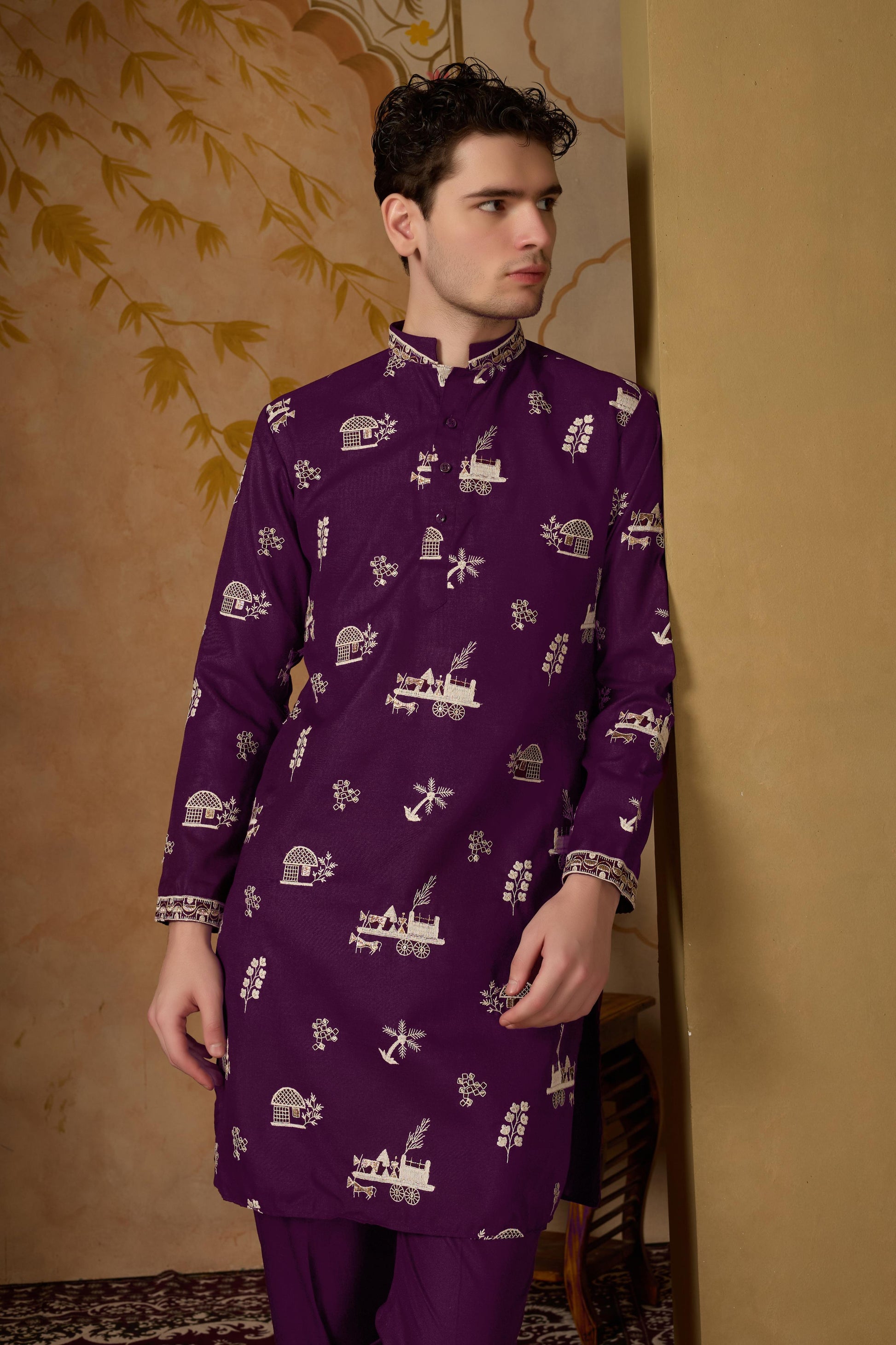 Plum Purple Embroidered Kurta with Pant Set