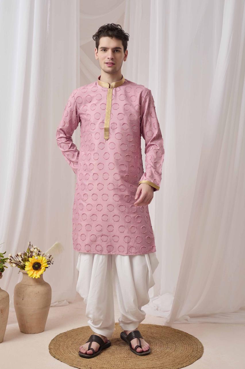 Blush Pink Textured Kurta with White Patiala Pant Set