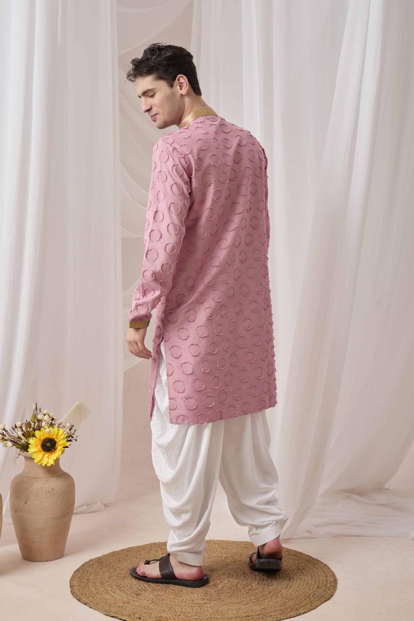 Blush Pink Textured Kurta with White Patiala Pant Set