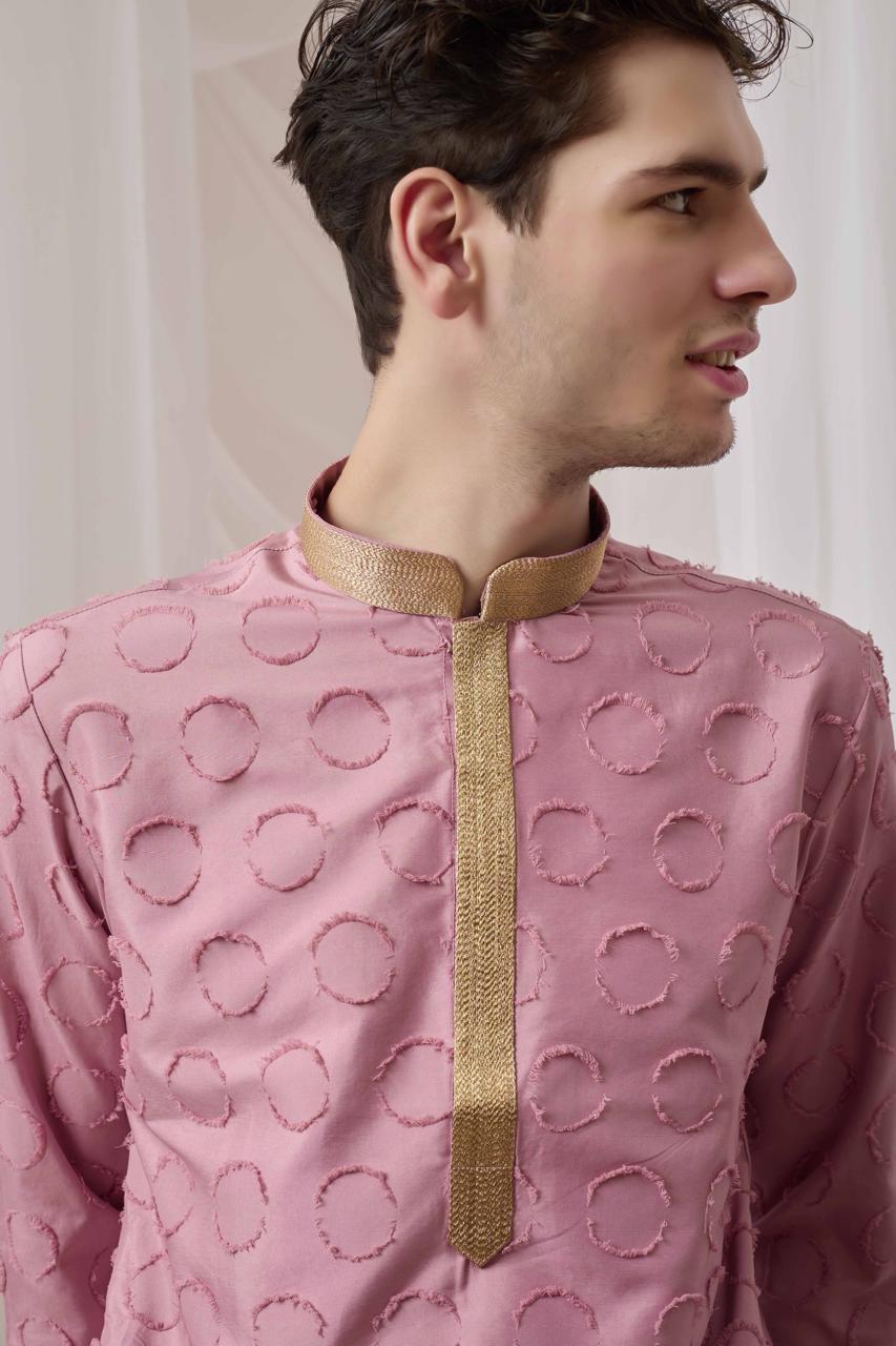 Blush Pink Textured Kurta with White Patiala Pant Set