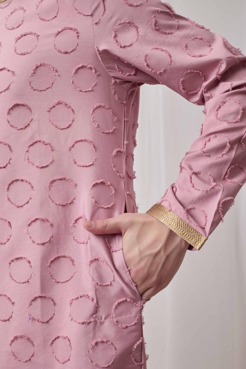 Blush Pink Textured Kurta with White Patiala Pant Set