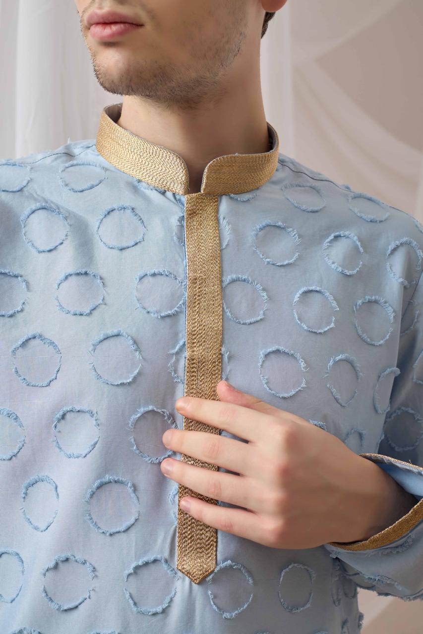 Sky Blue Textured Kurta with White Patiala Pant Set