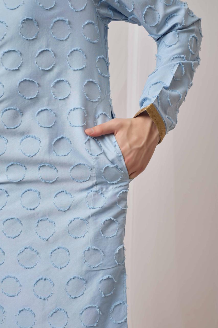 Sky Blue Textured Kurta with White Patiala Pant Set