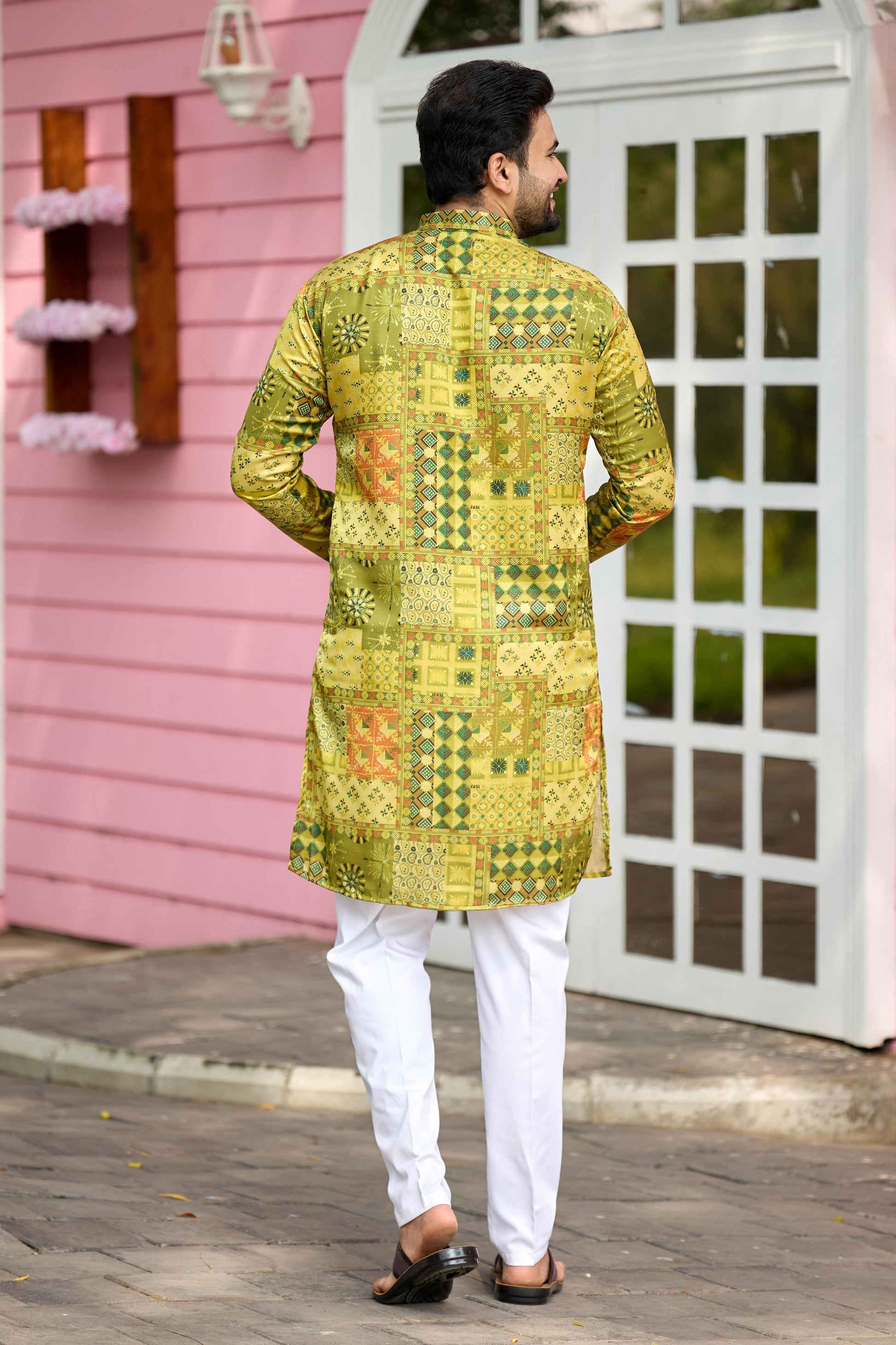 Olive Green Foil Printed Kurta with Pant Set