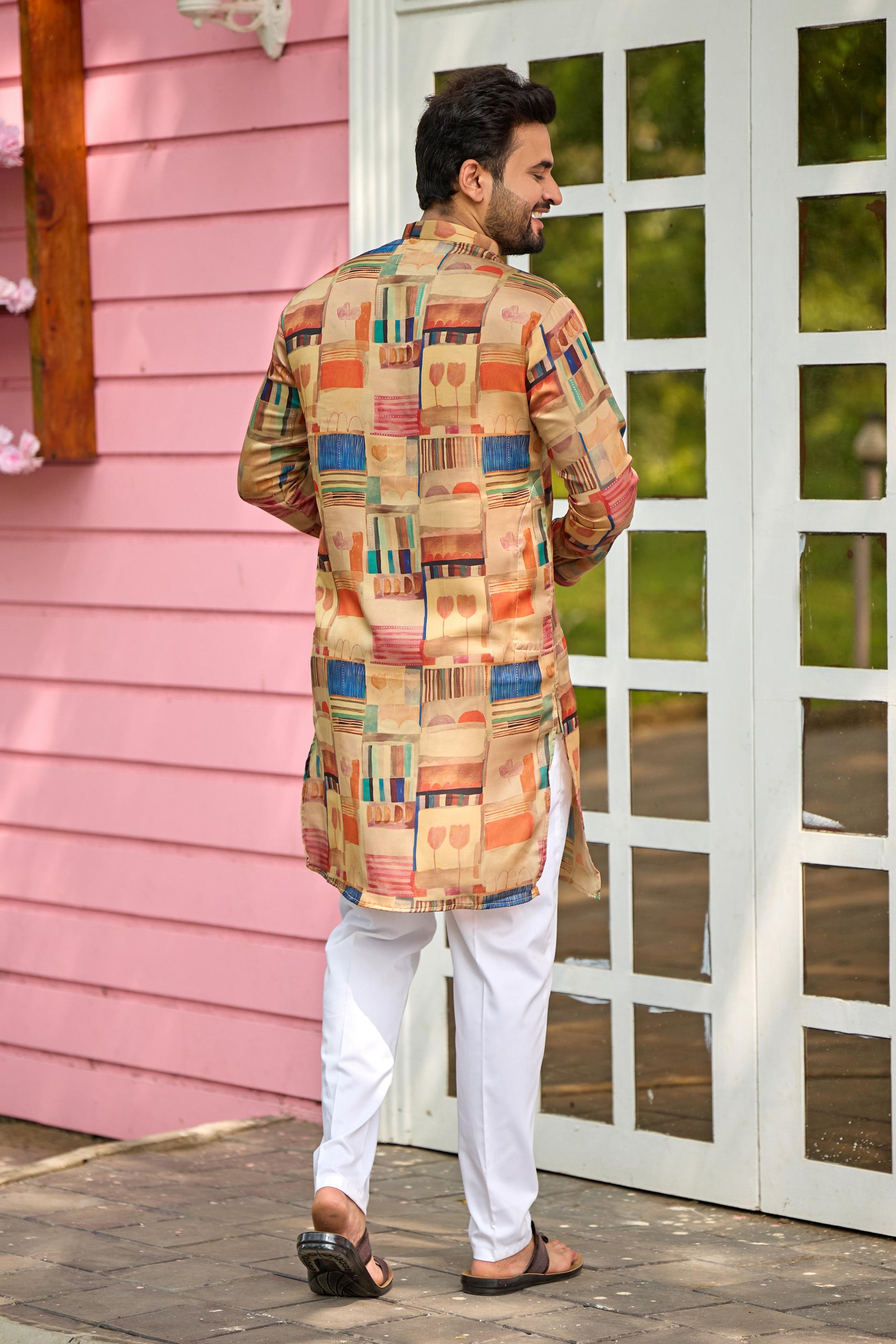 Beige Foil Printed Kurta with Pant Set