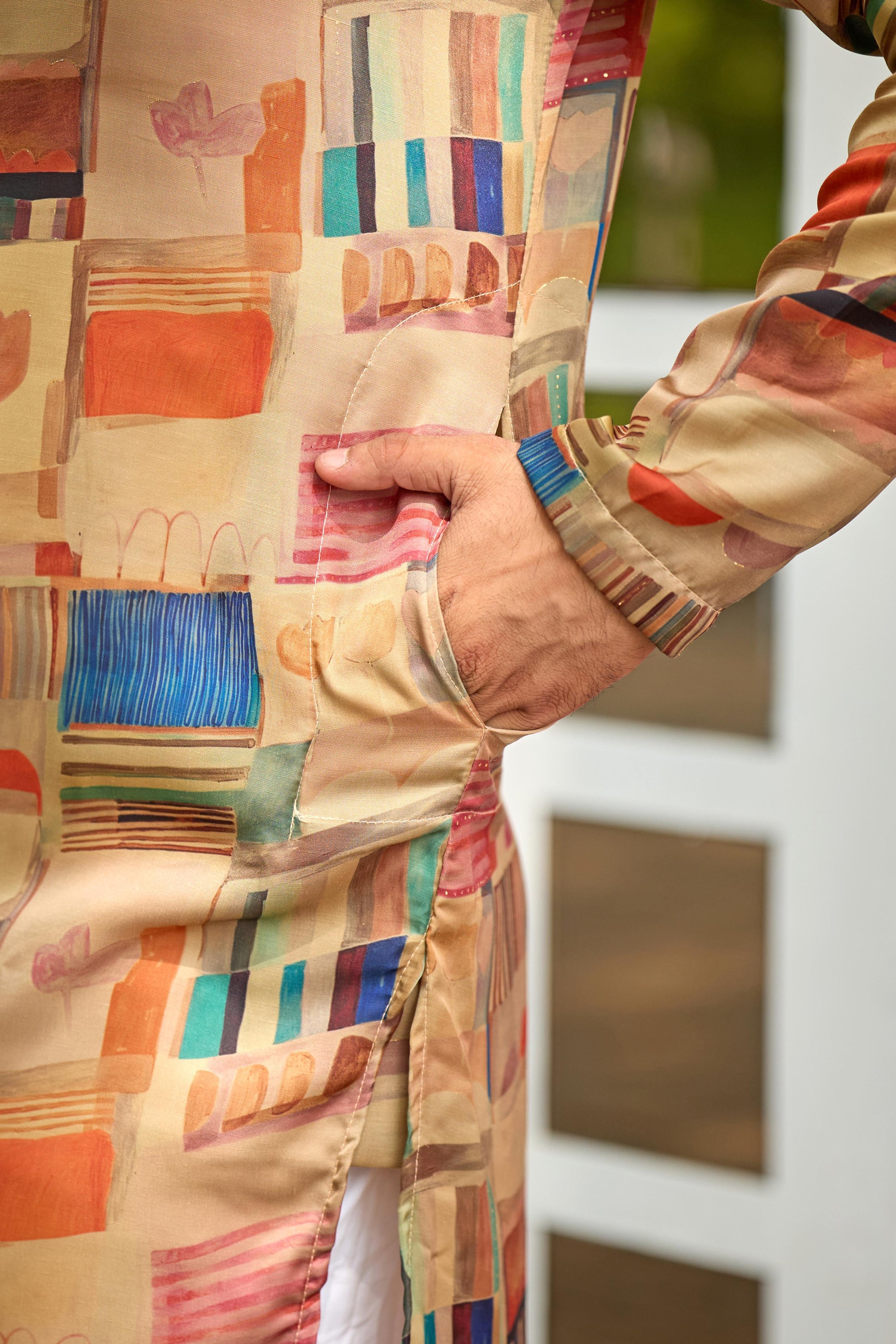 Beige Foil Printed Kurta with Pant Set