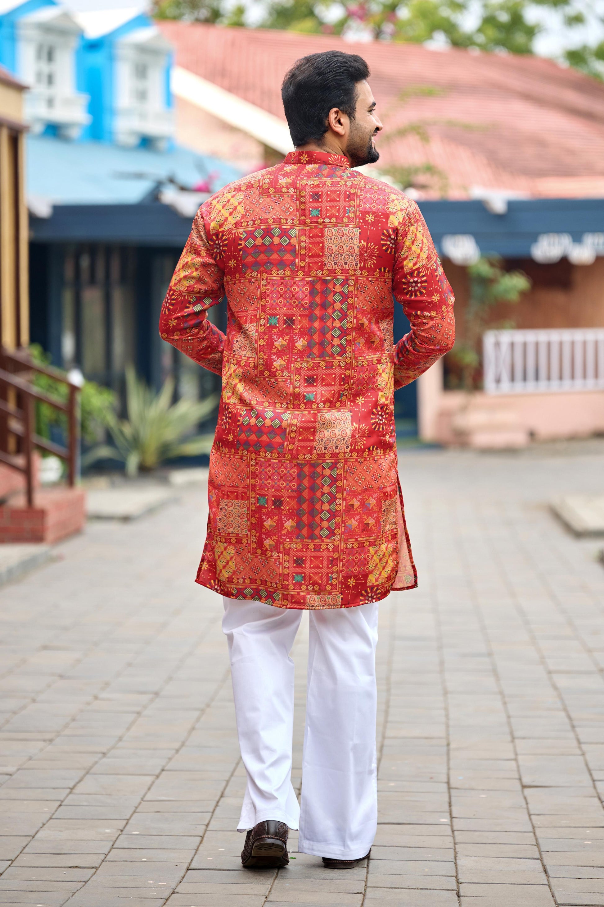 Crimson Red Foil Printed Kurta with Pant Set