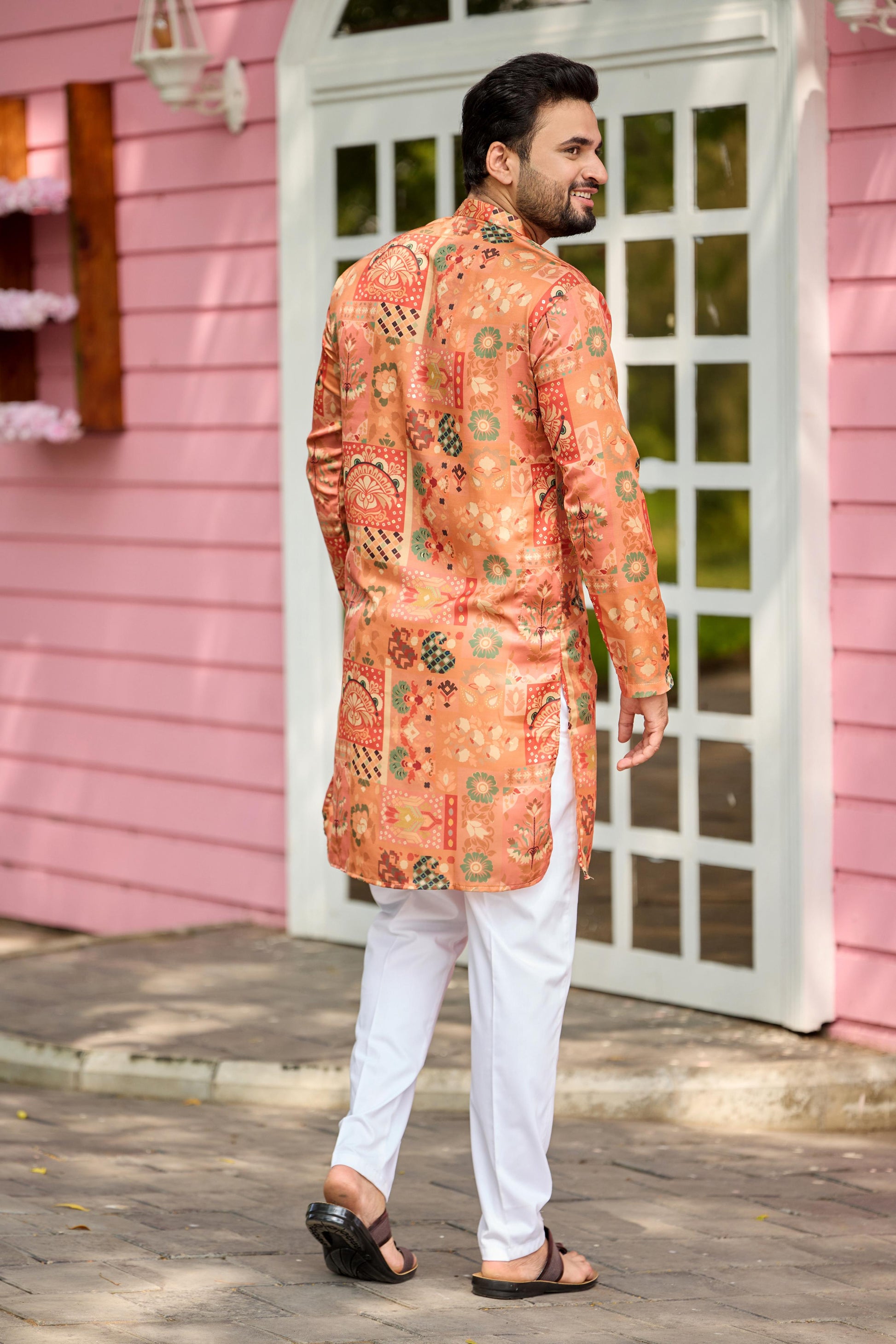 Peach Foil Printed Kurta with Pant Set