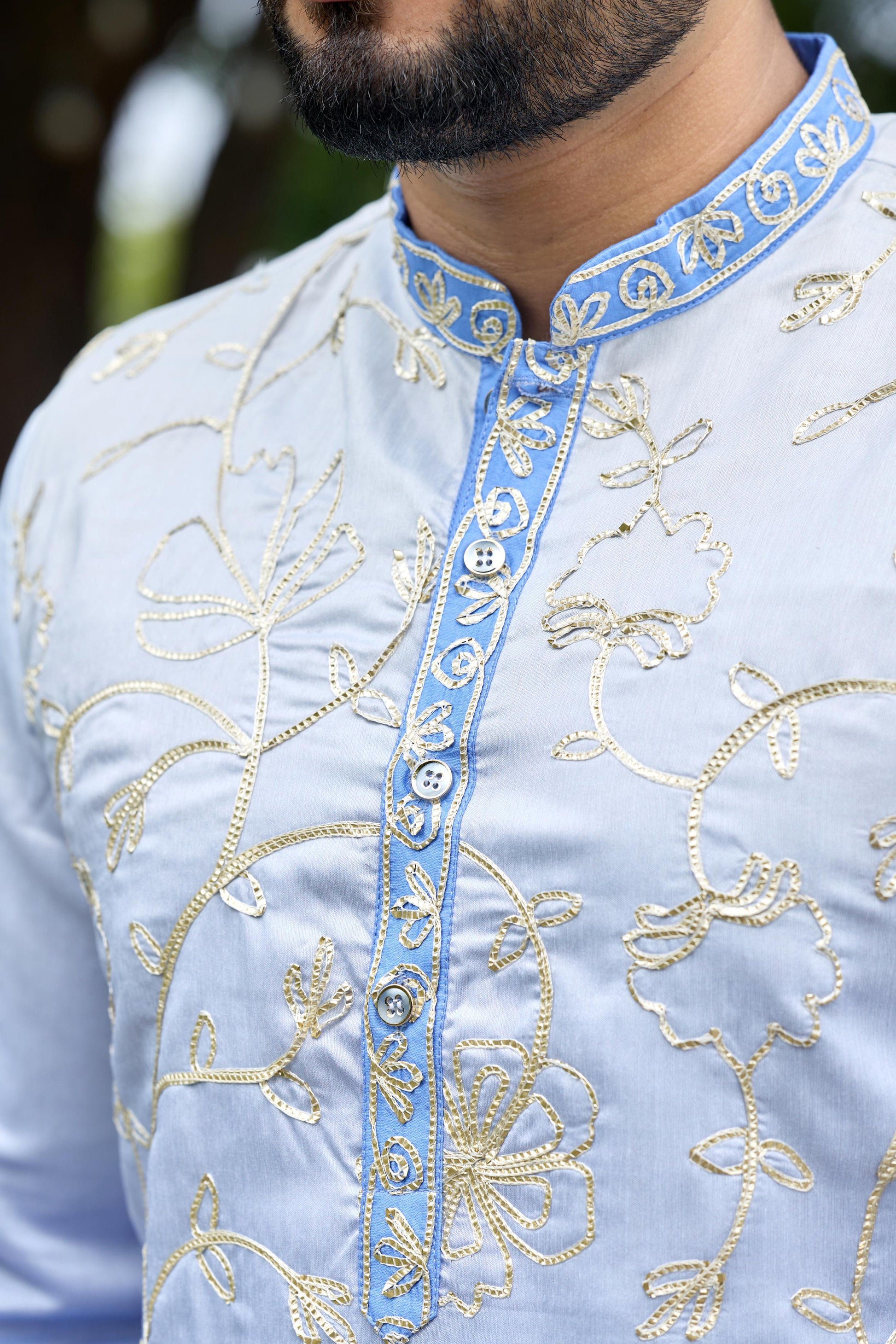 Powder Blue Shaded Floral Embroidered Kurta with Pant Set