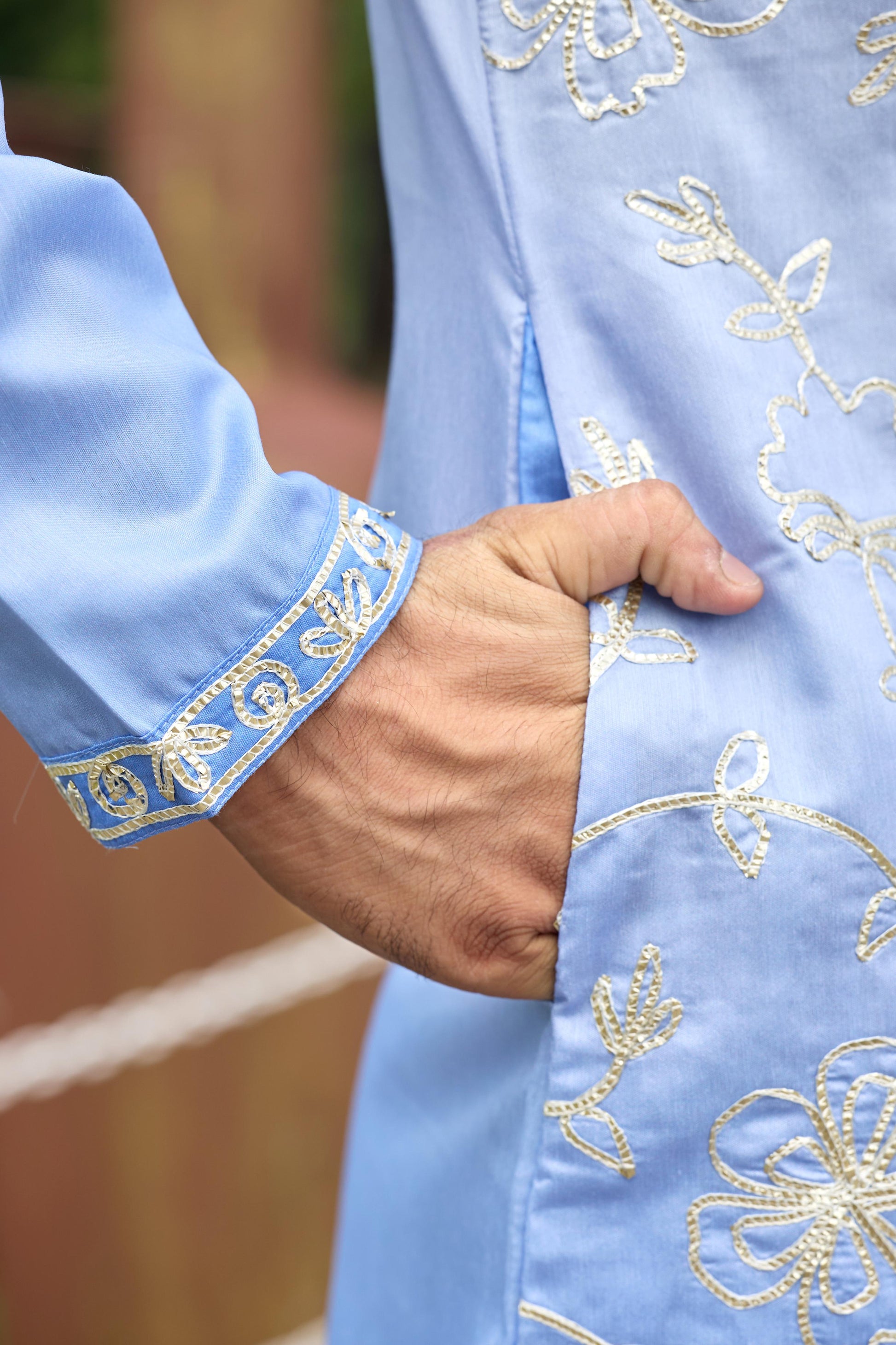 Powder Blue Shaded Floral Embroidered Kurta with Pant Set