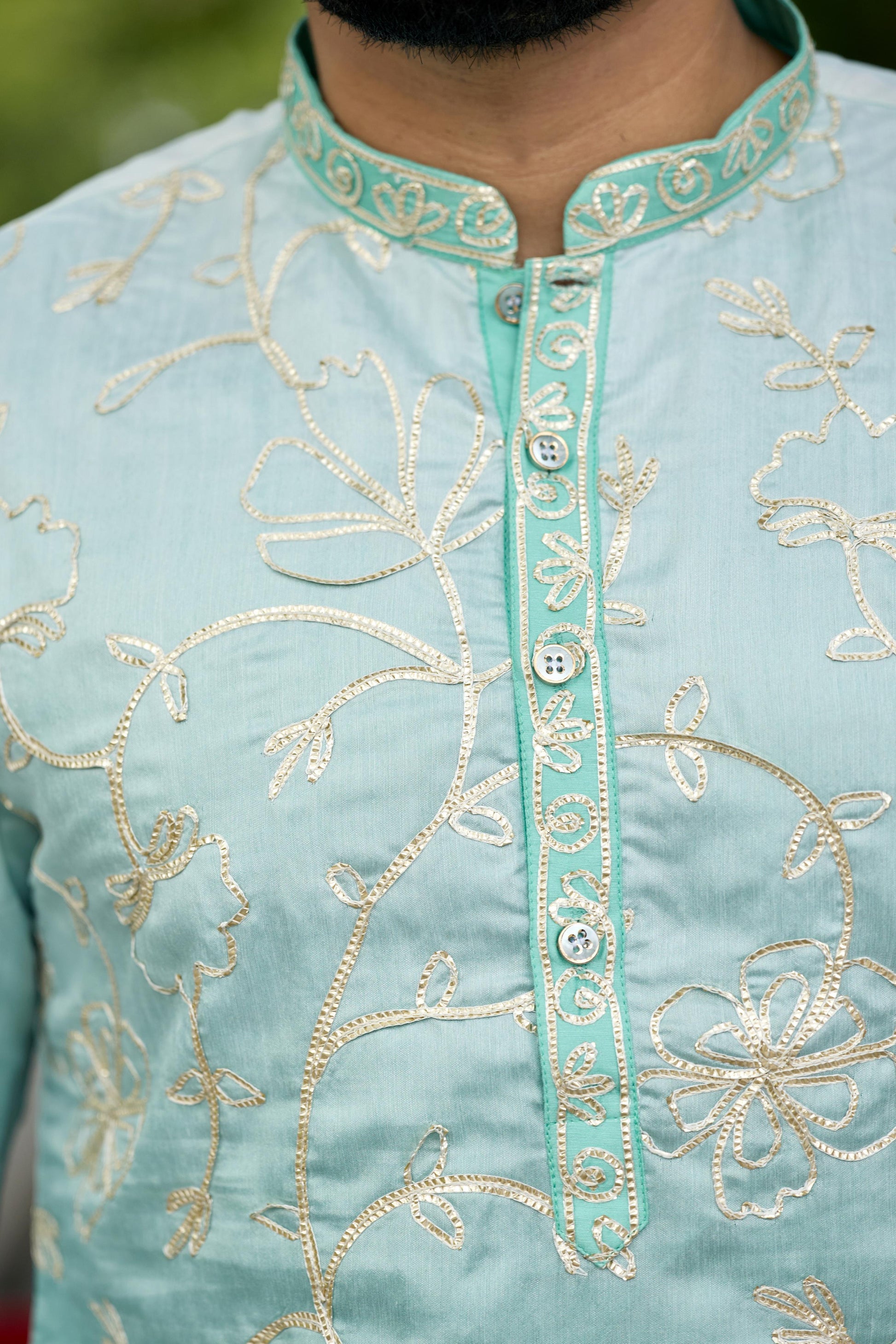 Aqua Mist Shaded Floral Embroidered Kurta with Pant Set