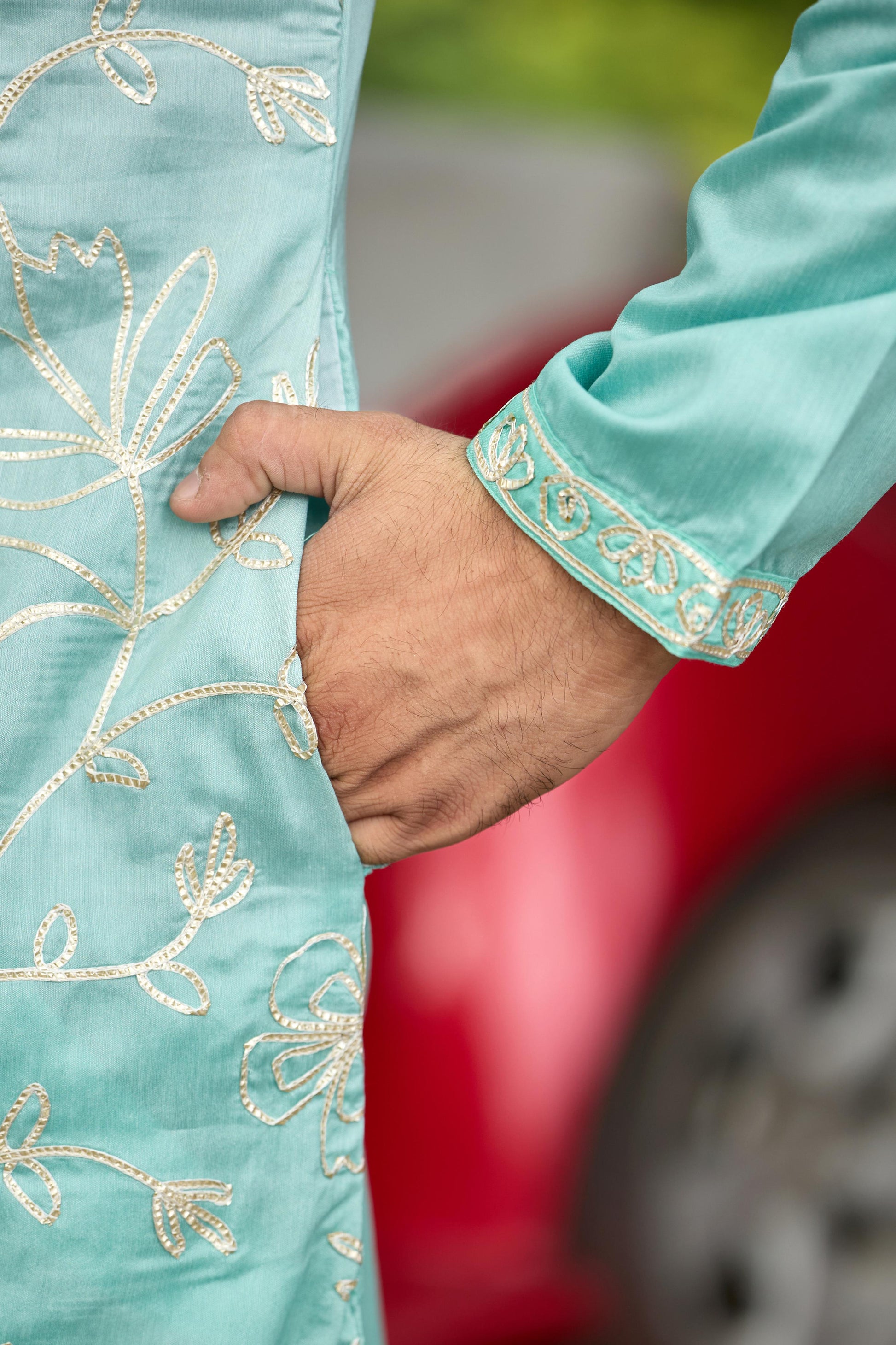 Aqua Mist Shaded Floral Embroidered Kurta with Pant Set