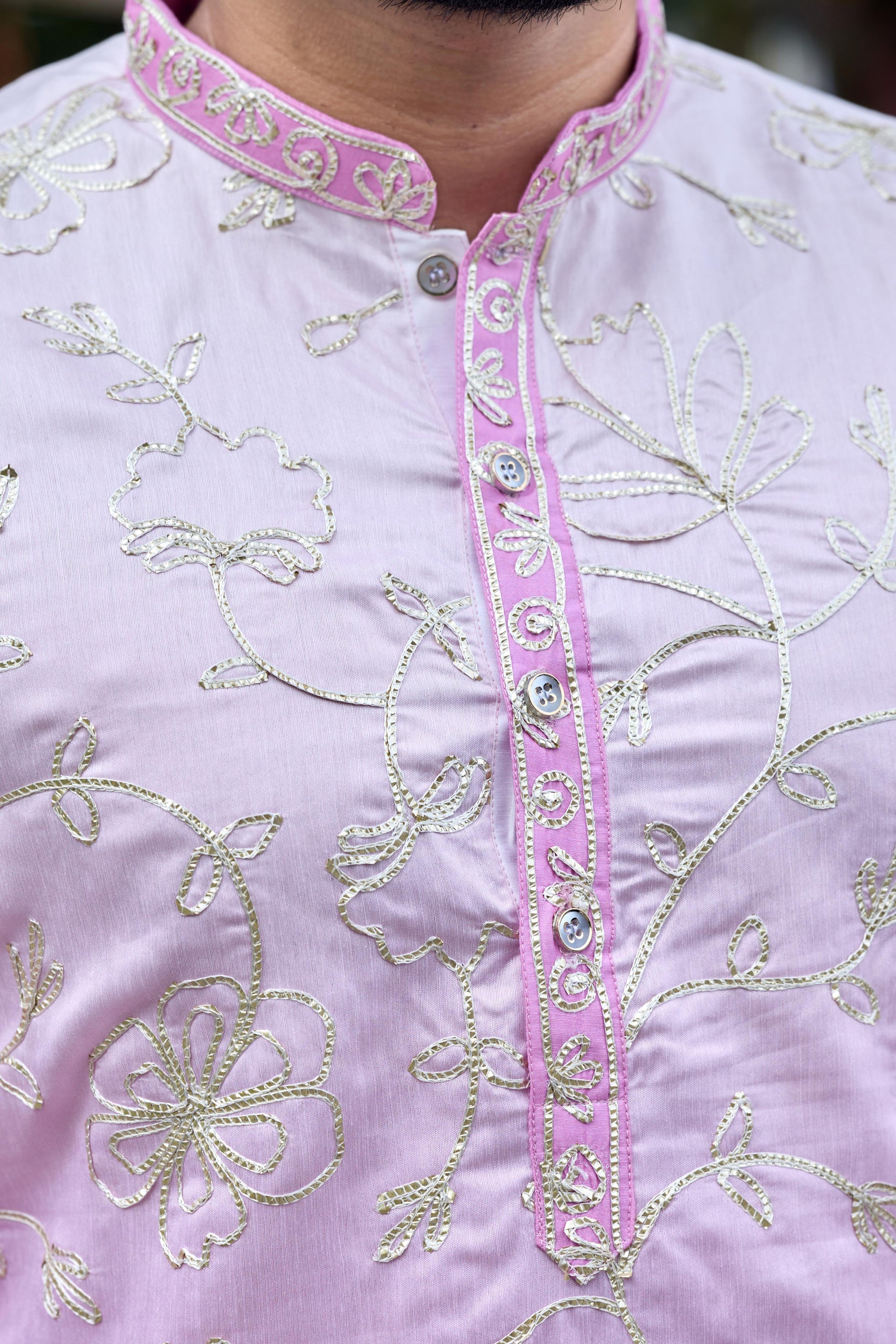 Blush Pink Shaded Floral Embroidered Kurta with Pant Set