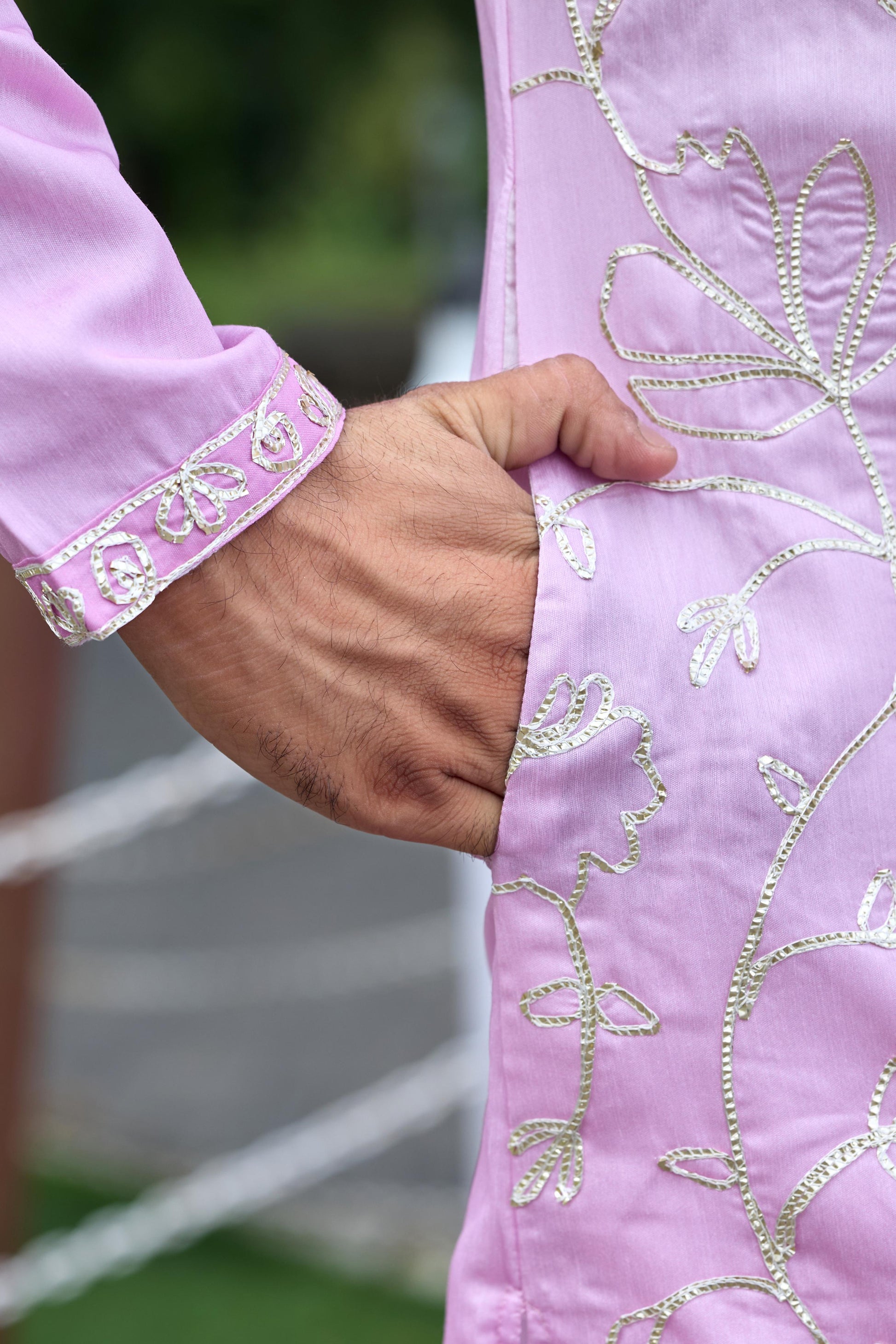 Blush Pink Shaded Floral Embroidered Kurta with Pant Set