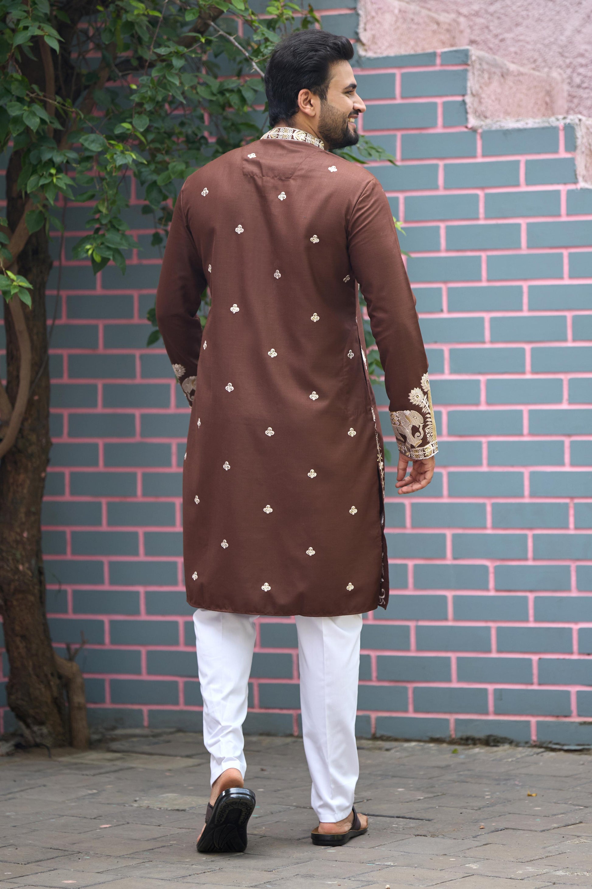Chestnut Brown Royal Elephant Embroidered Kurta with Pant Set