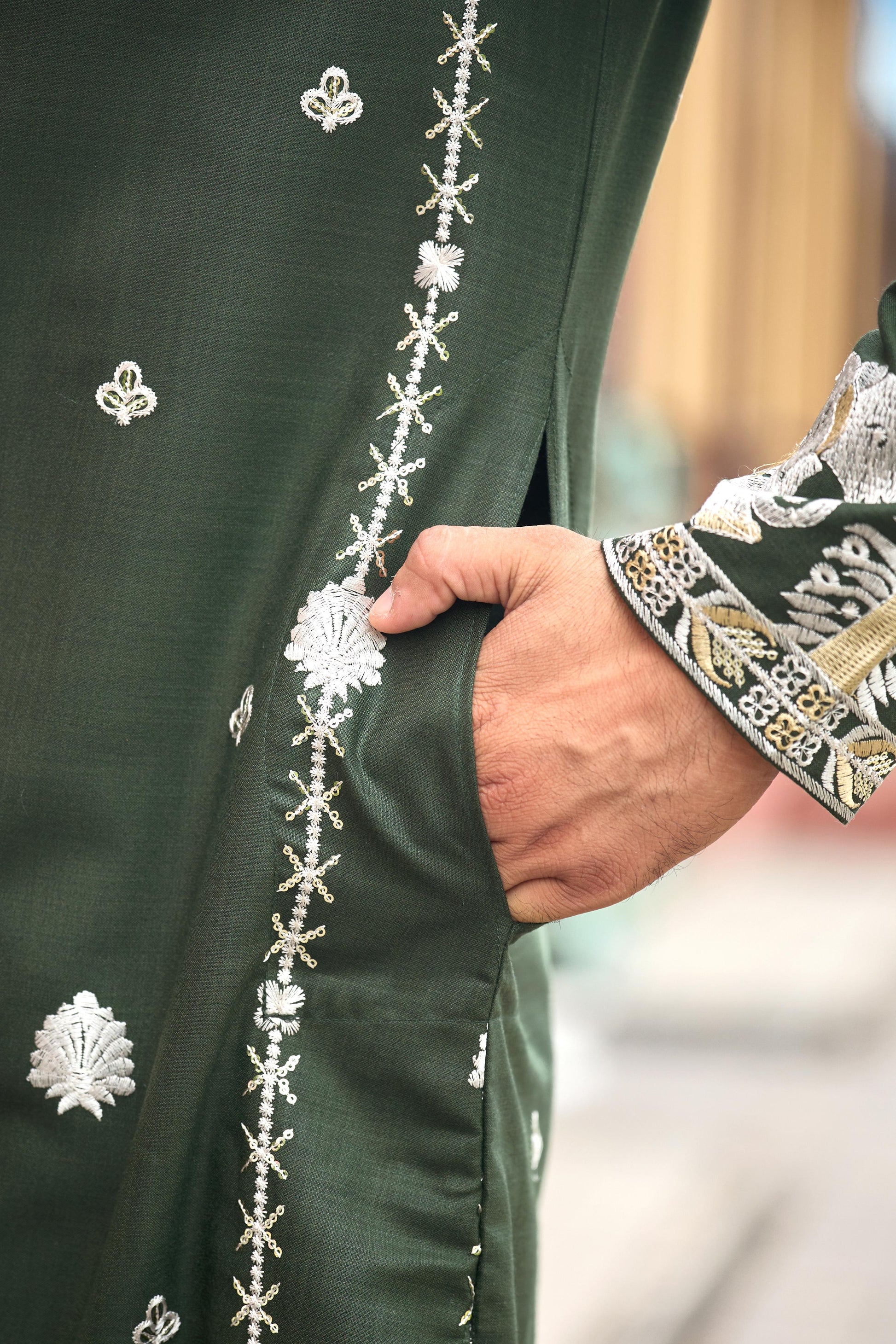 Emerald Green Royal Elephant Embroidered Kurta with Pant Set