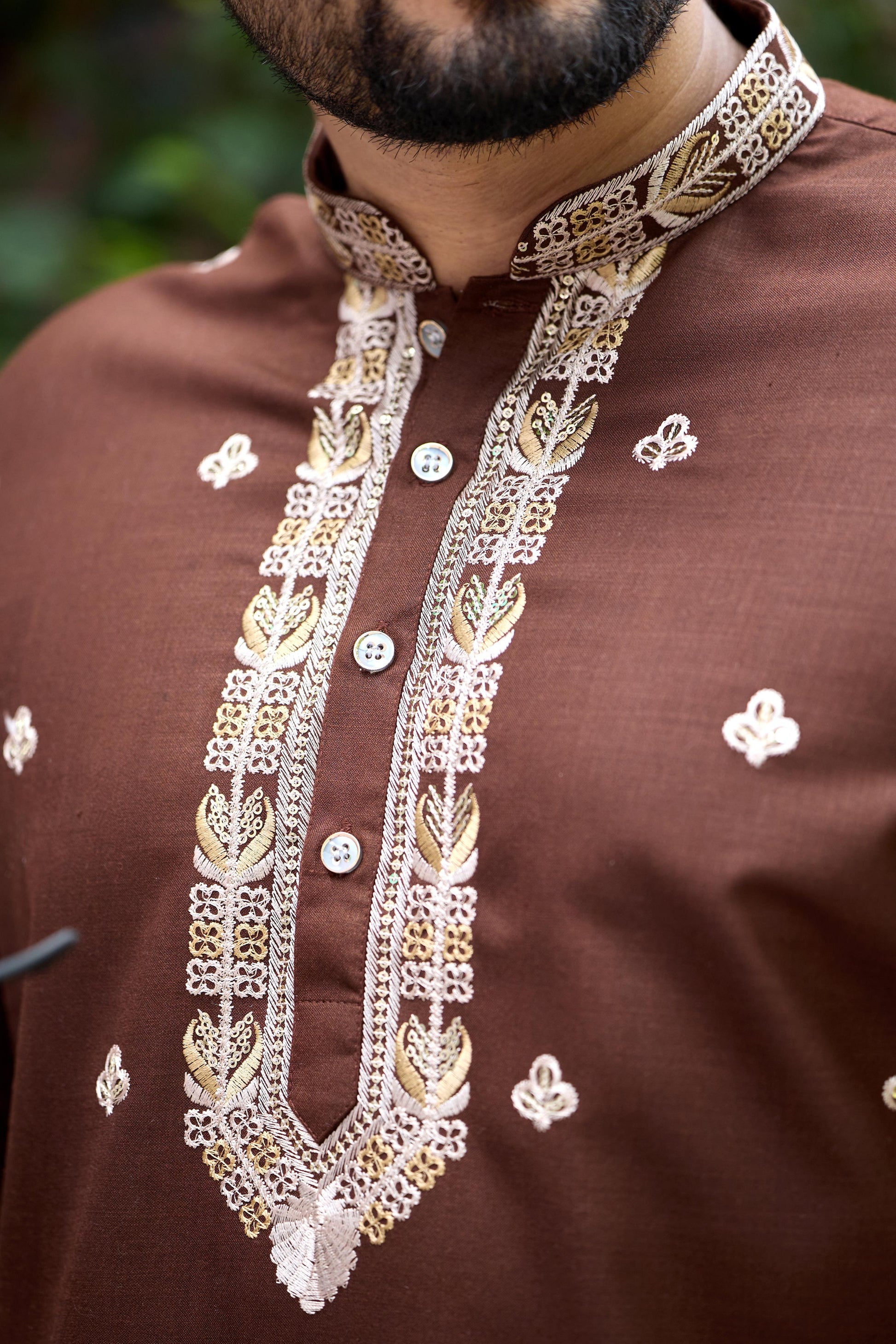 Chestnut Brown Royal Elephant Embroidered Kurta with Pant Set