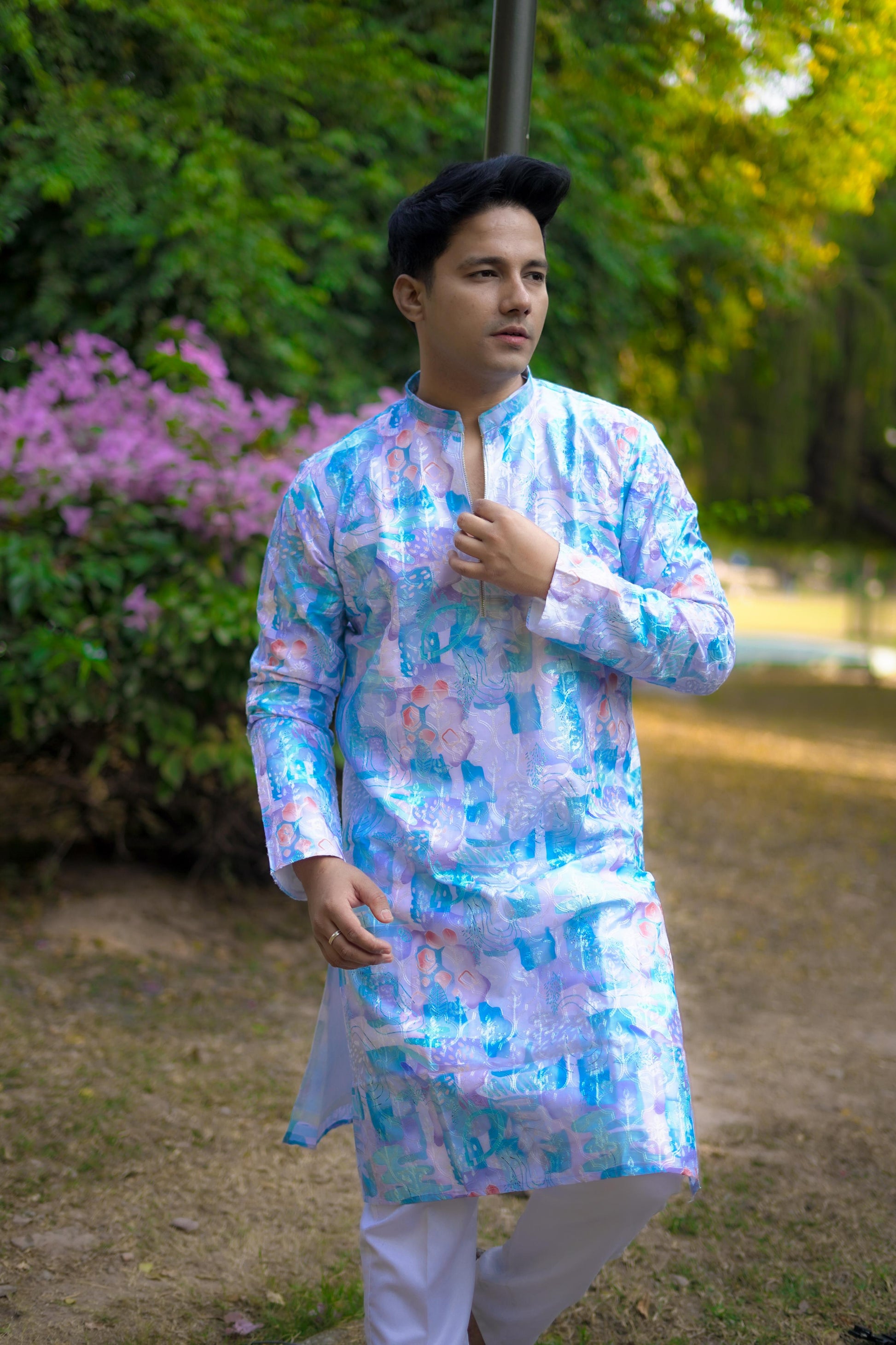 Carnival Sky Blue Zipper Kurta Set