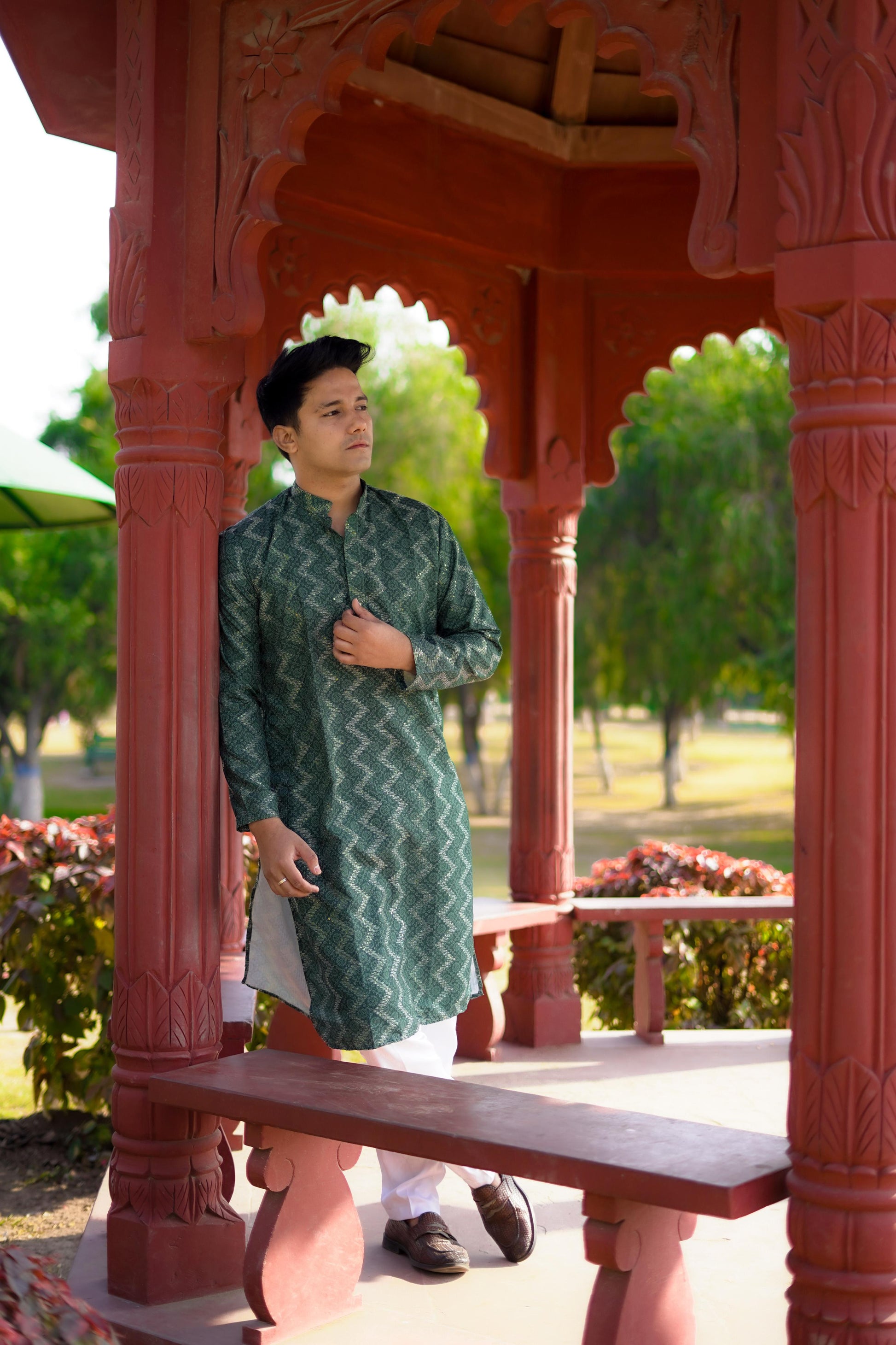 Green Bandhani Embroided Print Kurta